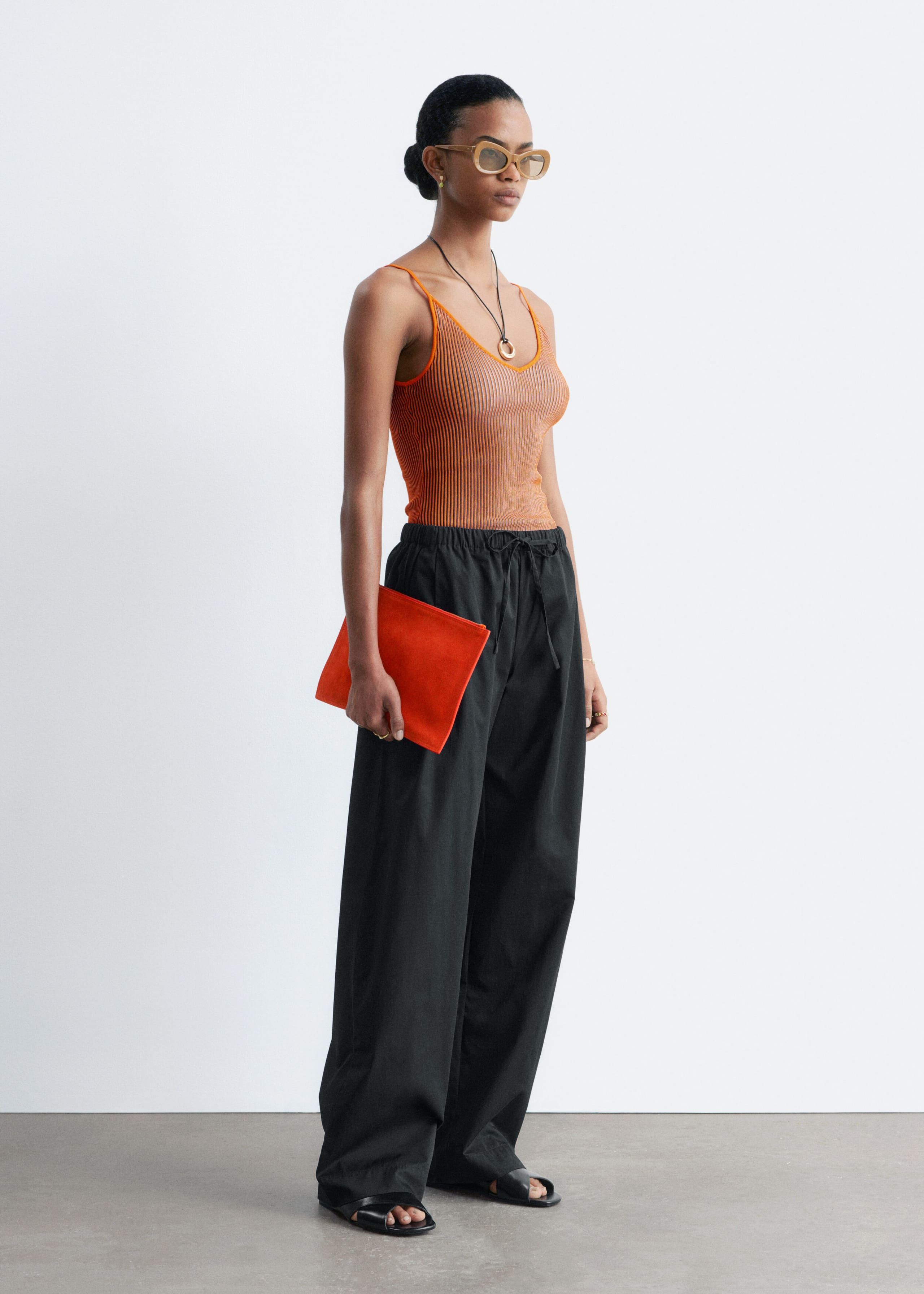 Cotton Twill Drawstring Trousers - Beige - Lookbook