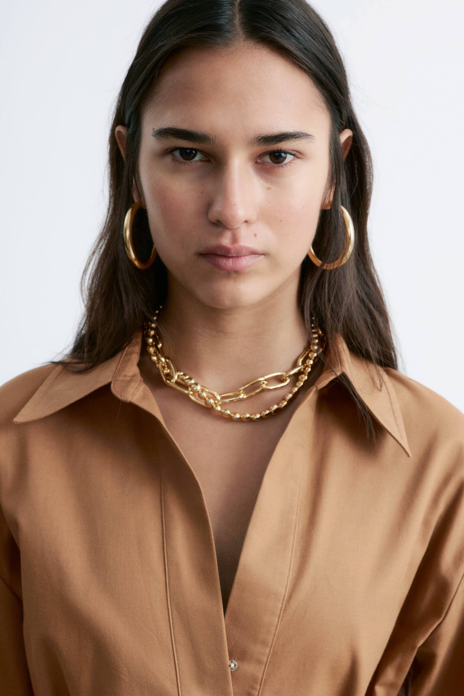 Midikjole med bælte - Brun/Marineblå - 5