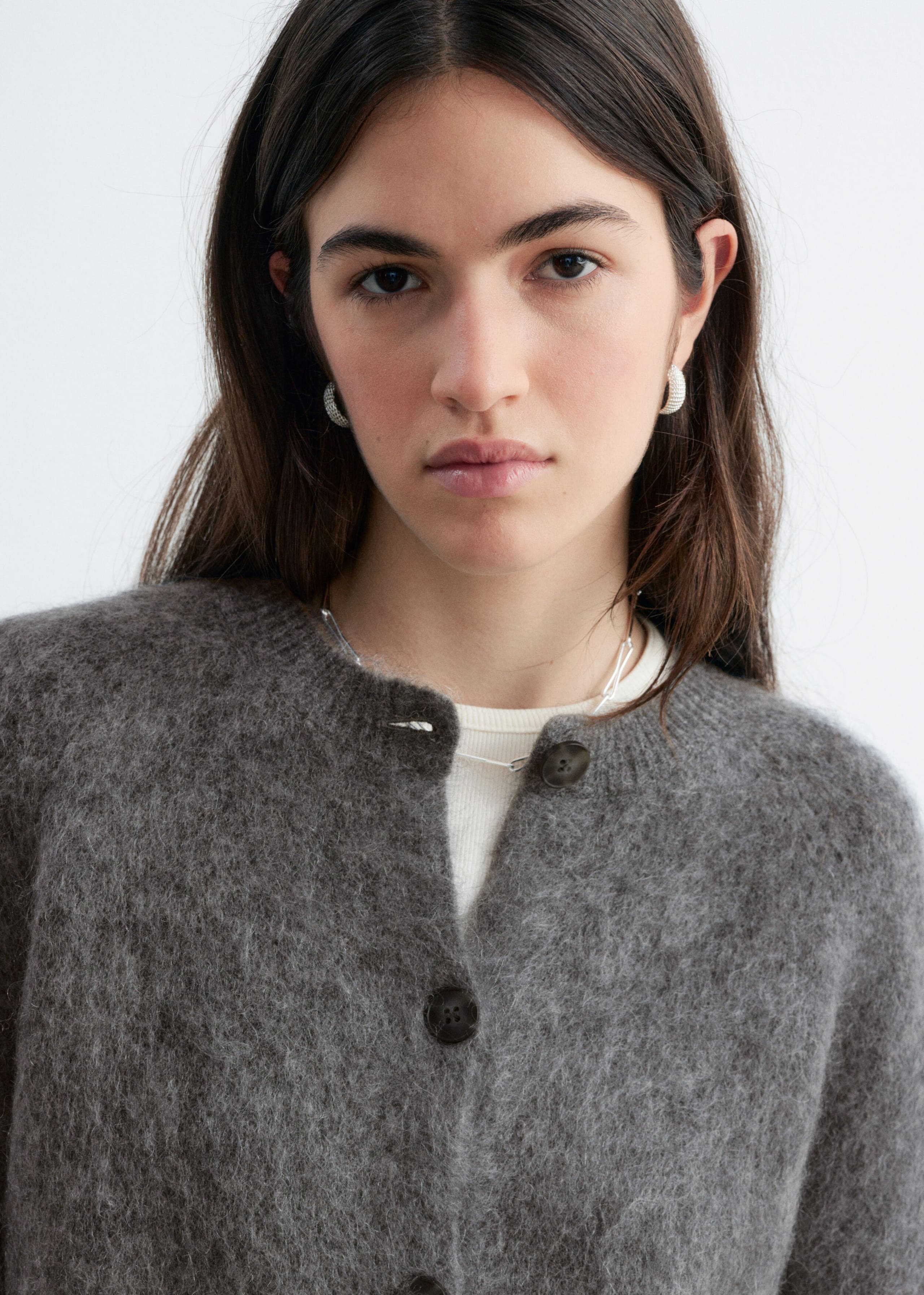 Mohair Blend Cardigan - Dark Grey - Lookbook