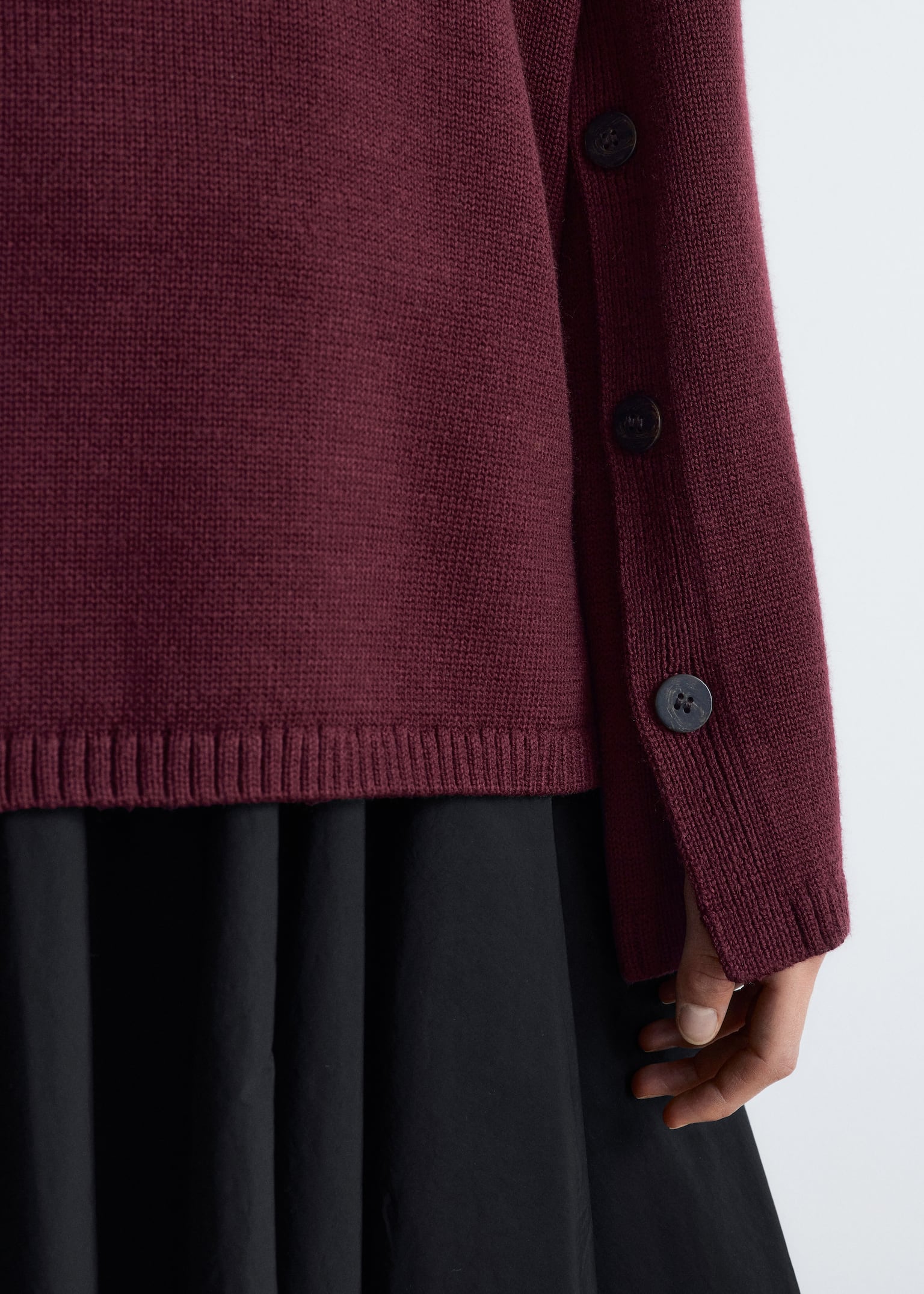 Pull en laine mérinos à boutons - Bordeaux - 3