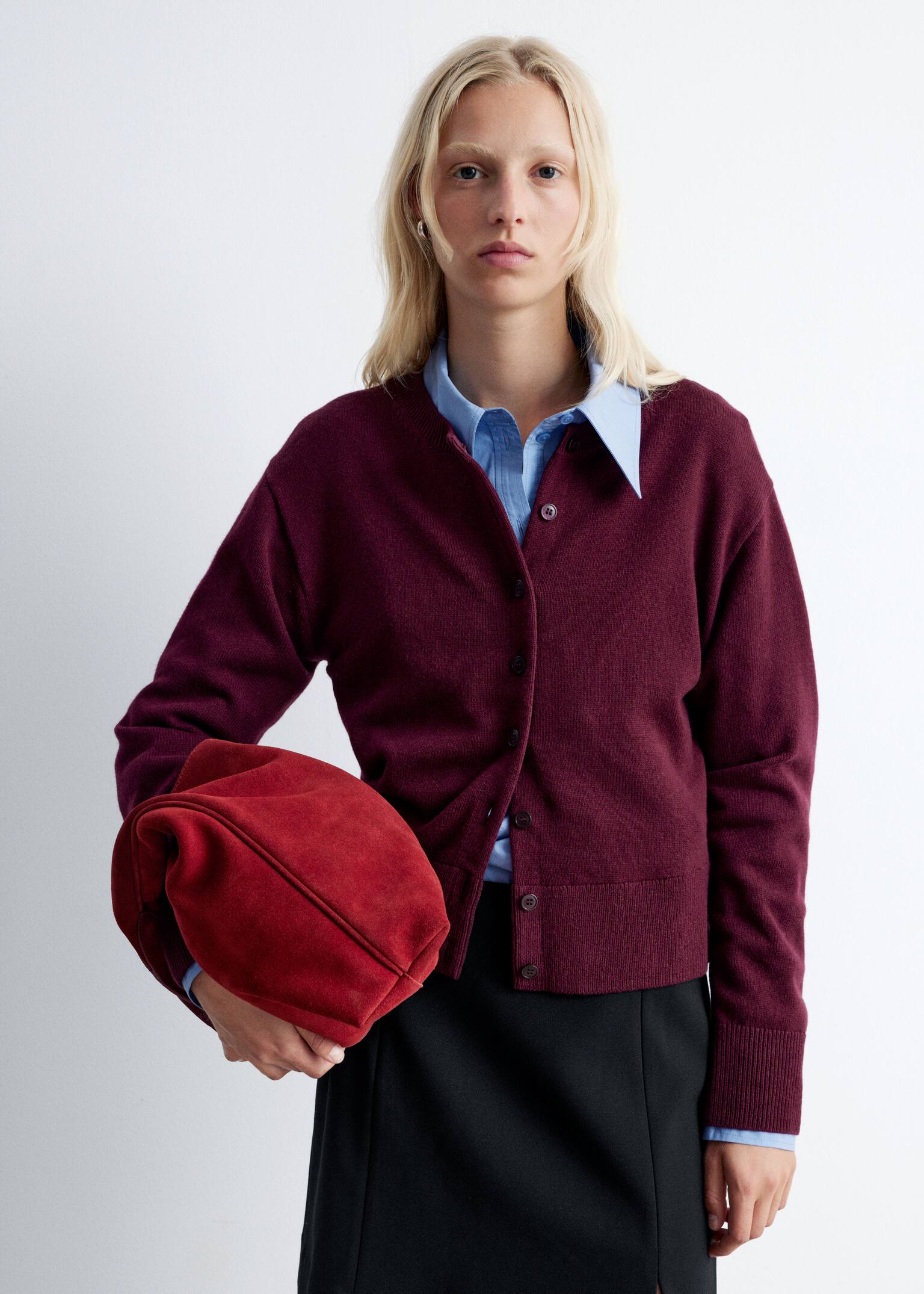 Cardigan en laine mélangée - Rouge foncé/Taupe/Noir/Marron clair - 3