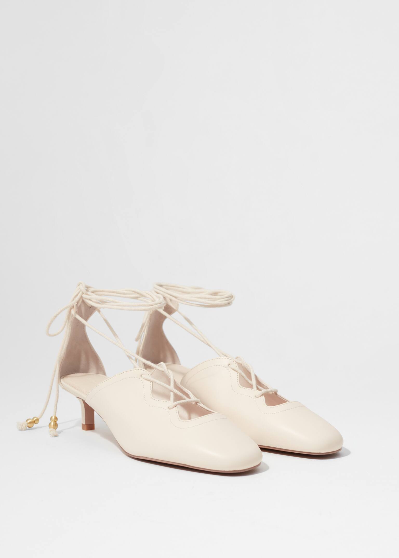 Leren pumps met veters - Crème - 6