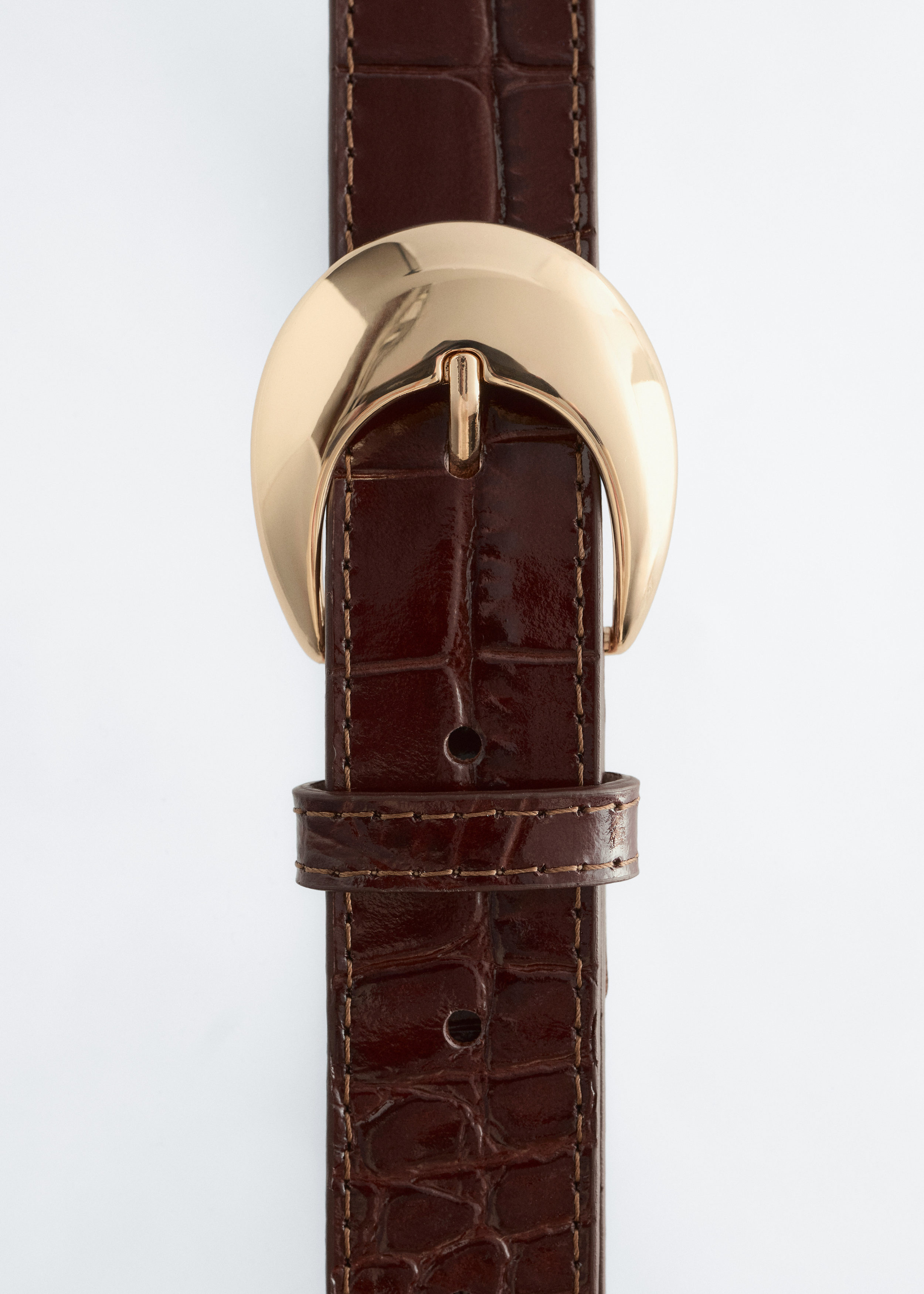 Croco Effect Buckle Leather Belt - Brown/Faux Croco - & Other