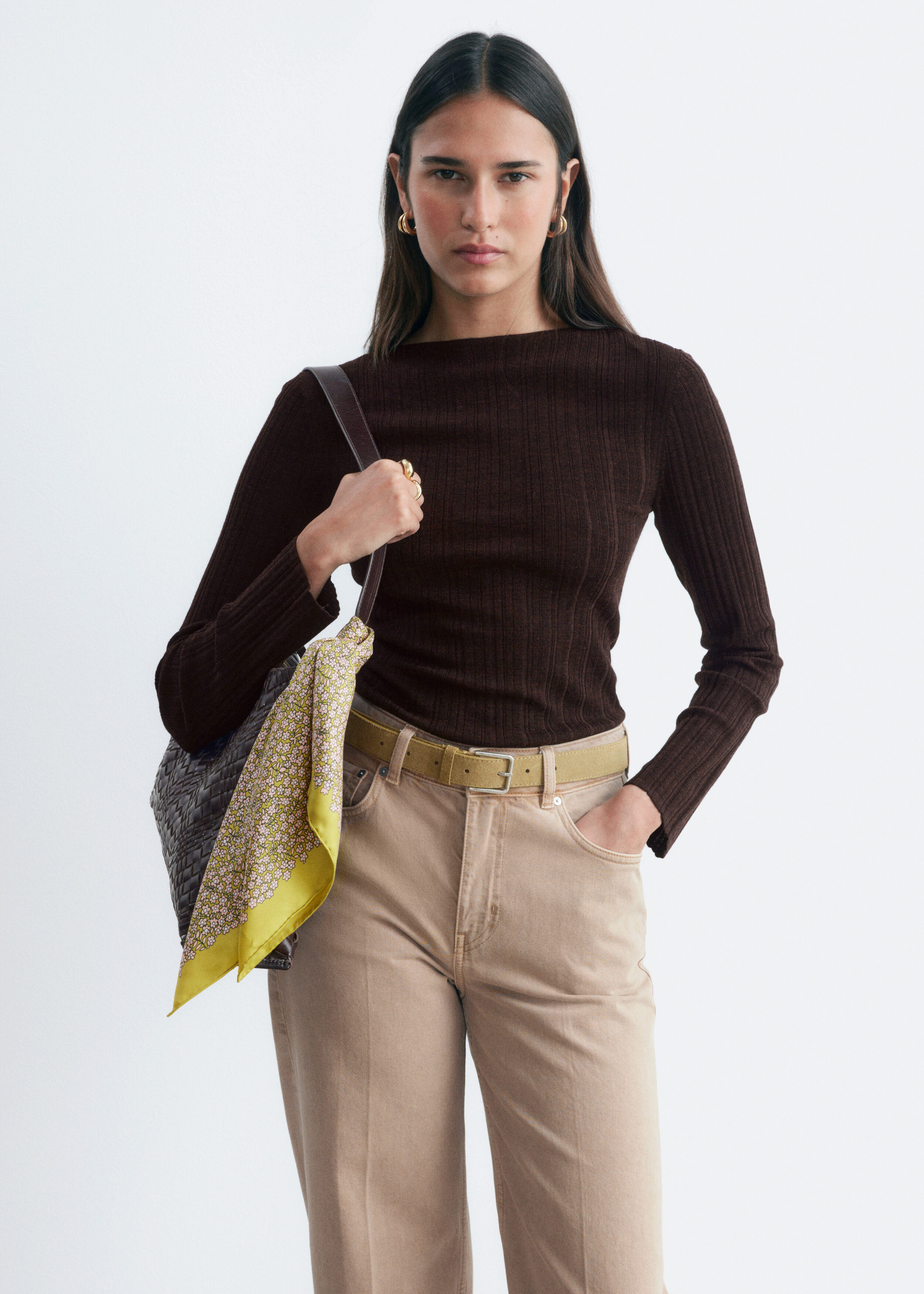 Rib-Knit Wool Boatneck Top