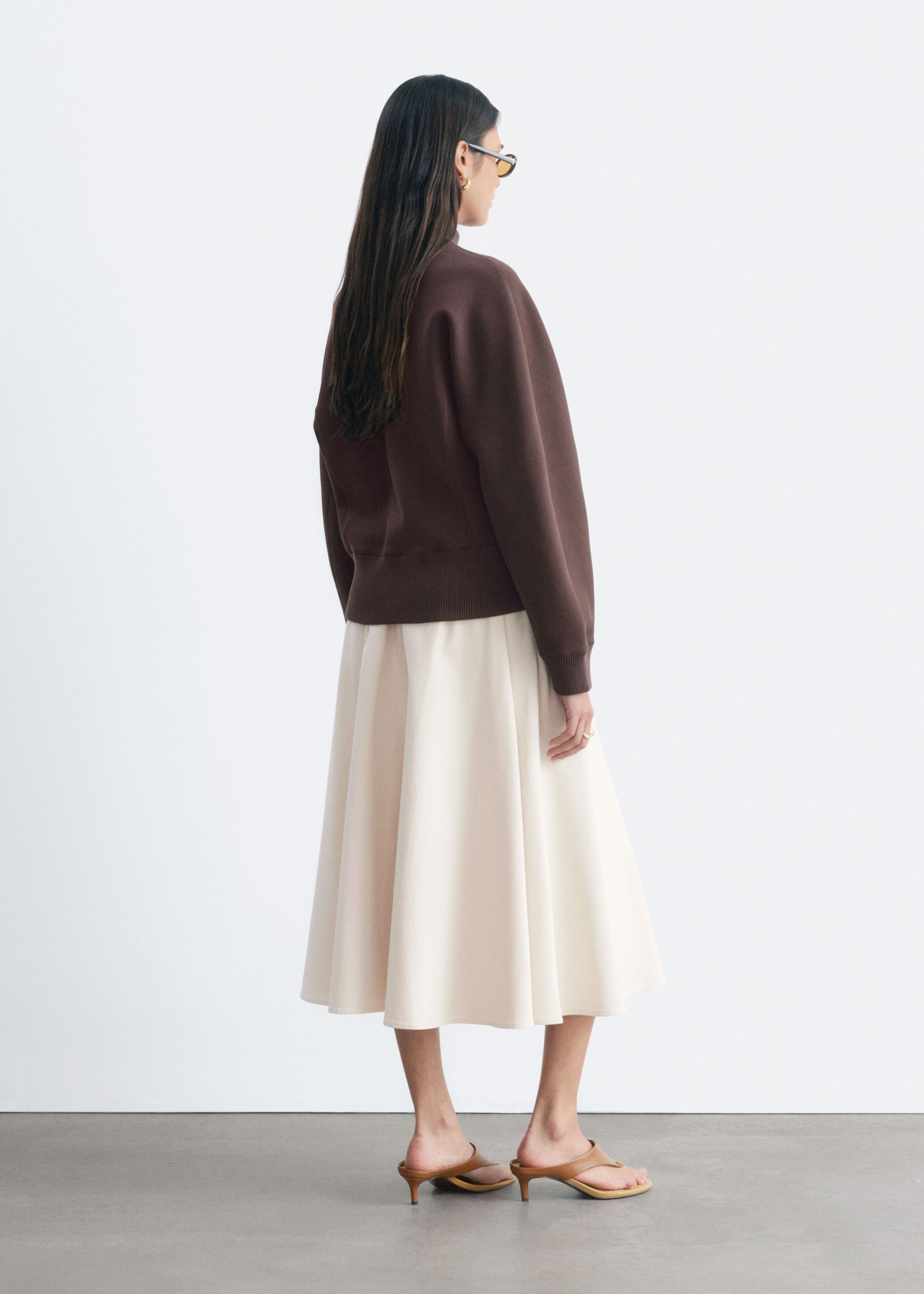 Mock Neck Scuba Sweatshirt - Dark Brown - Lookbook