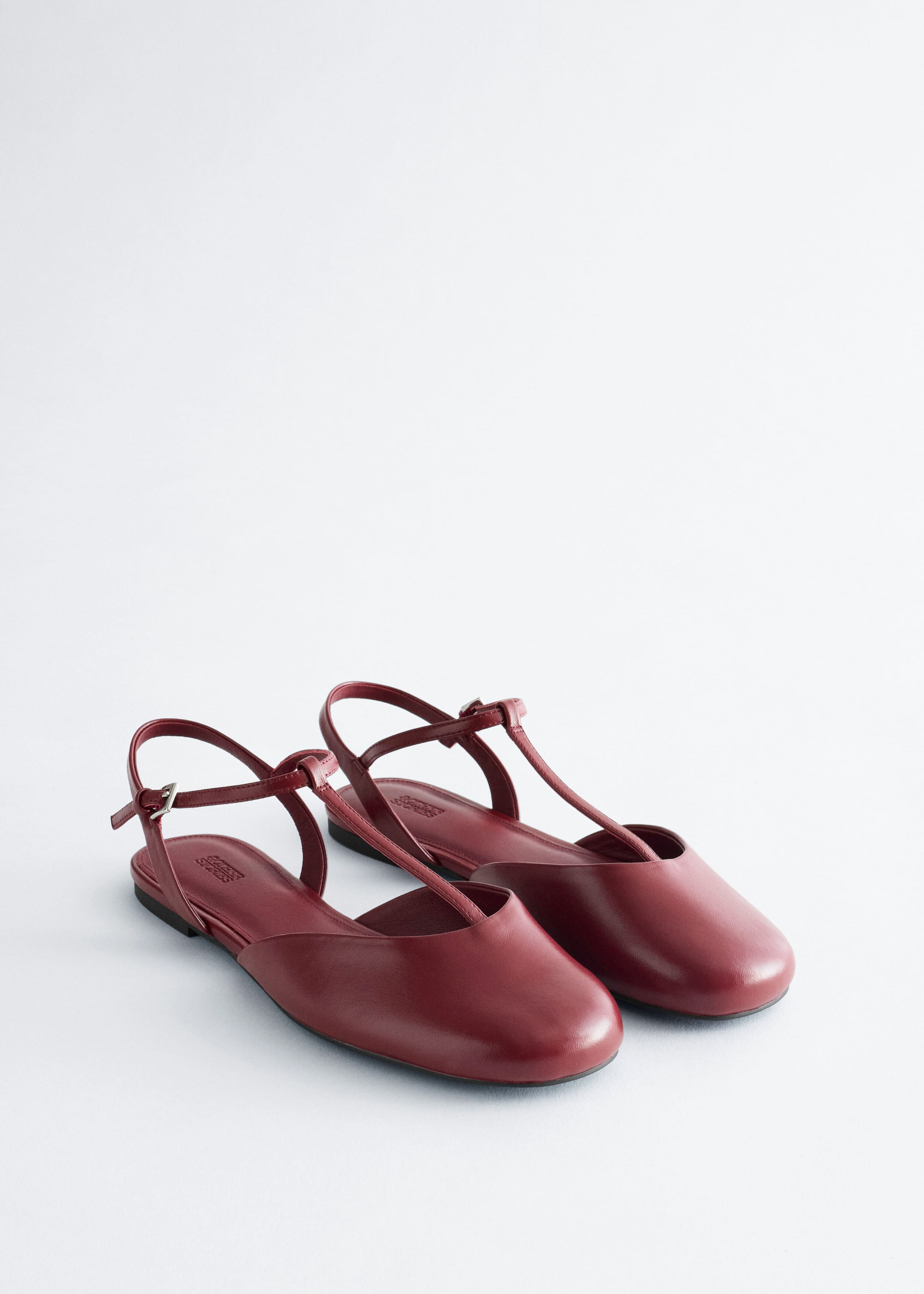 Open‑Heel Leather Ballerinas - Dark Red - Still Life