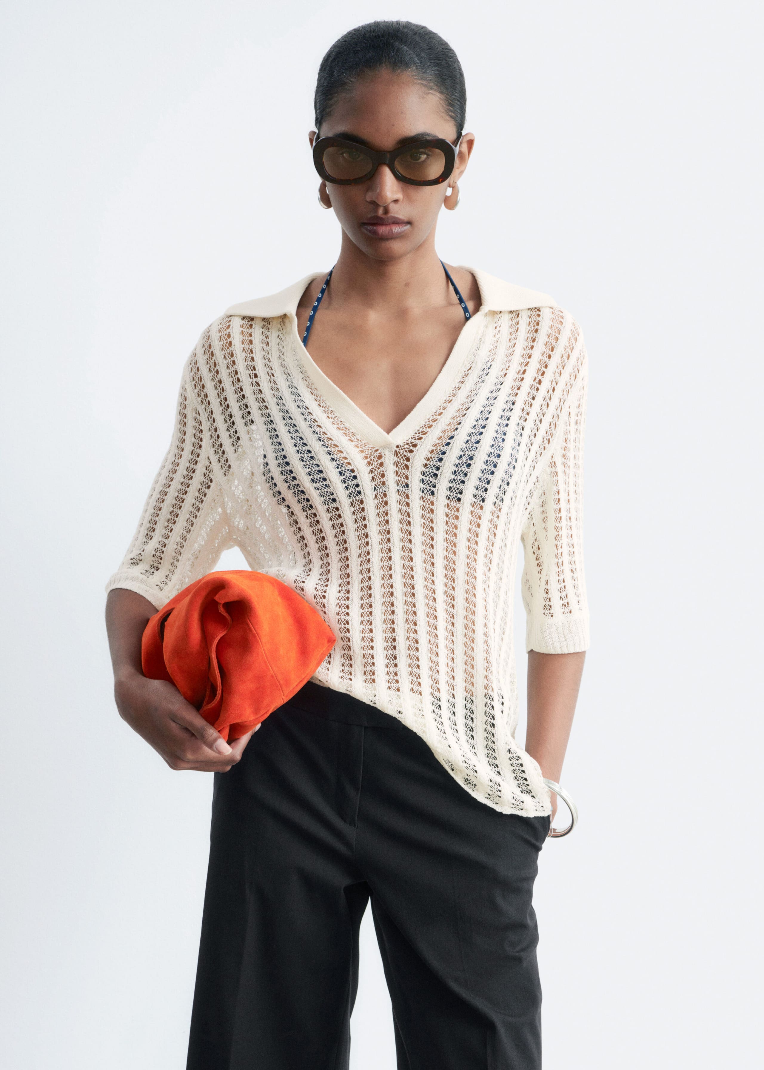 Open-Knit Polo Top - Yellow - Lookbook