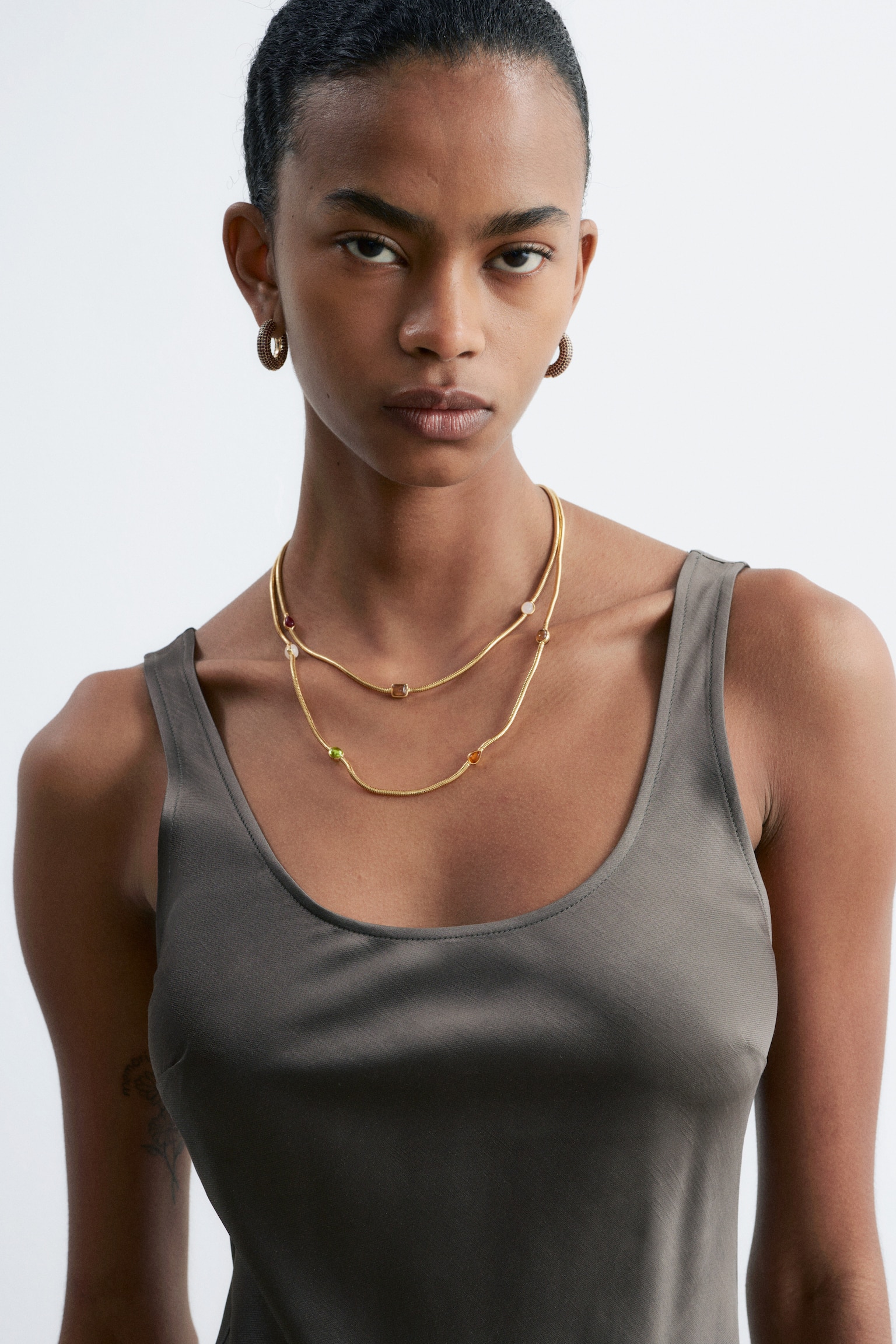 Collar de doble cadena con piedras-Dorado/Multicolor - 2