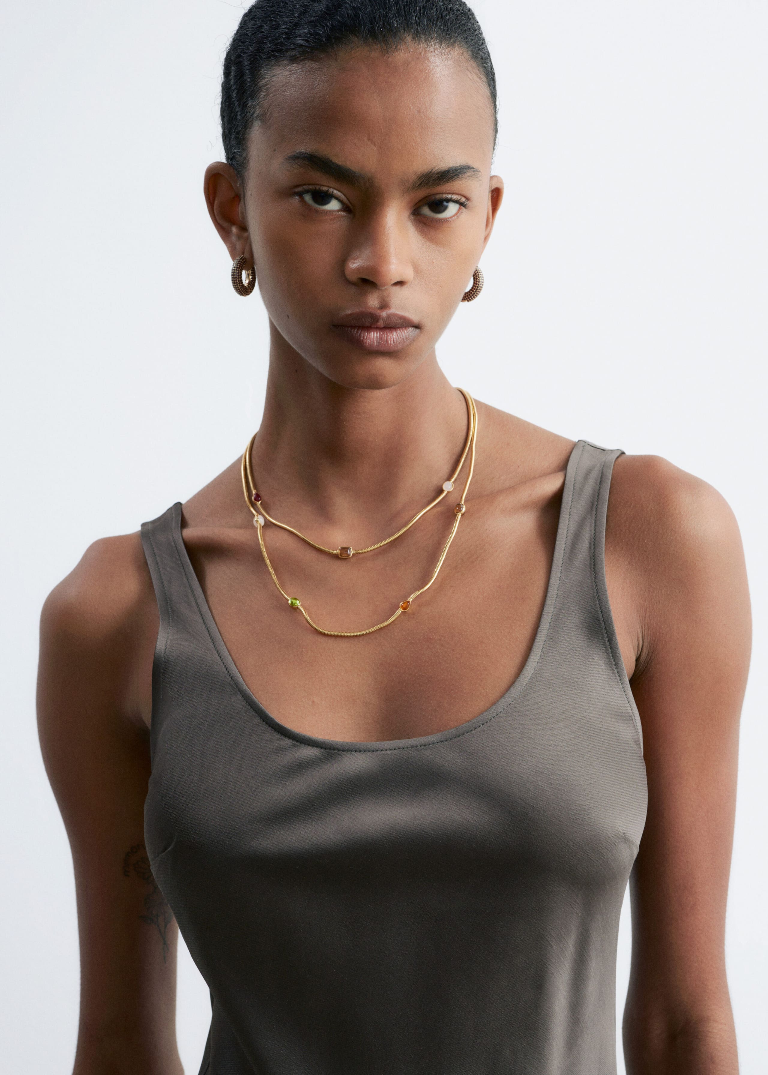 Satin Slip Mini Dress - Beige - Lookbook