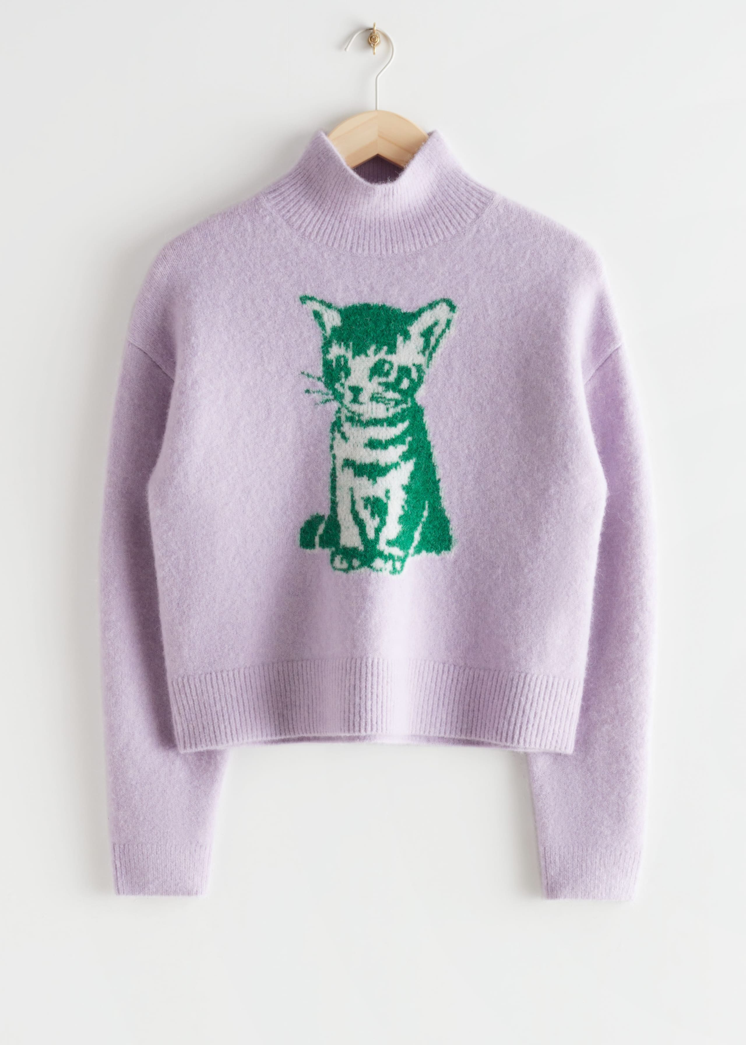 Jacquard Knit Cat Sweater - Lilac - Bodegón