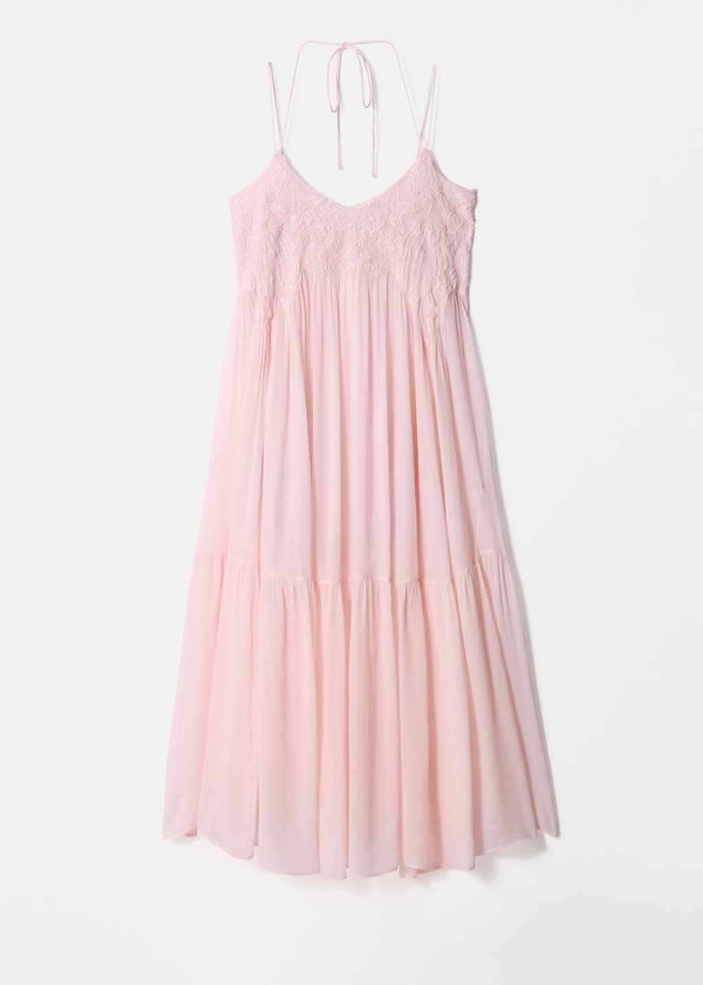 Maxi abito ricamato con spalline - Rosa chiaro - Natura morta