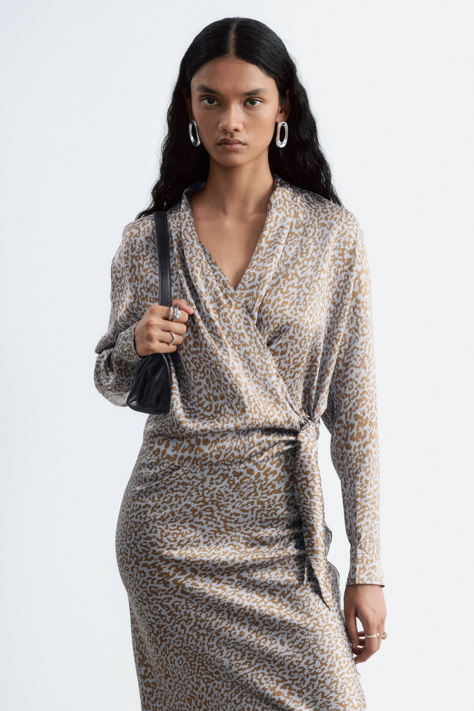 Wrap Blouse - Grey/Leopard Print/Dark Red - 1