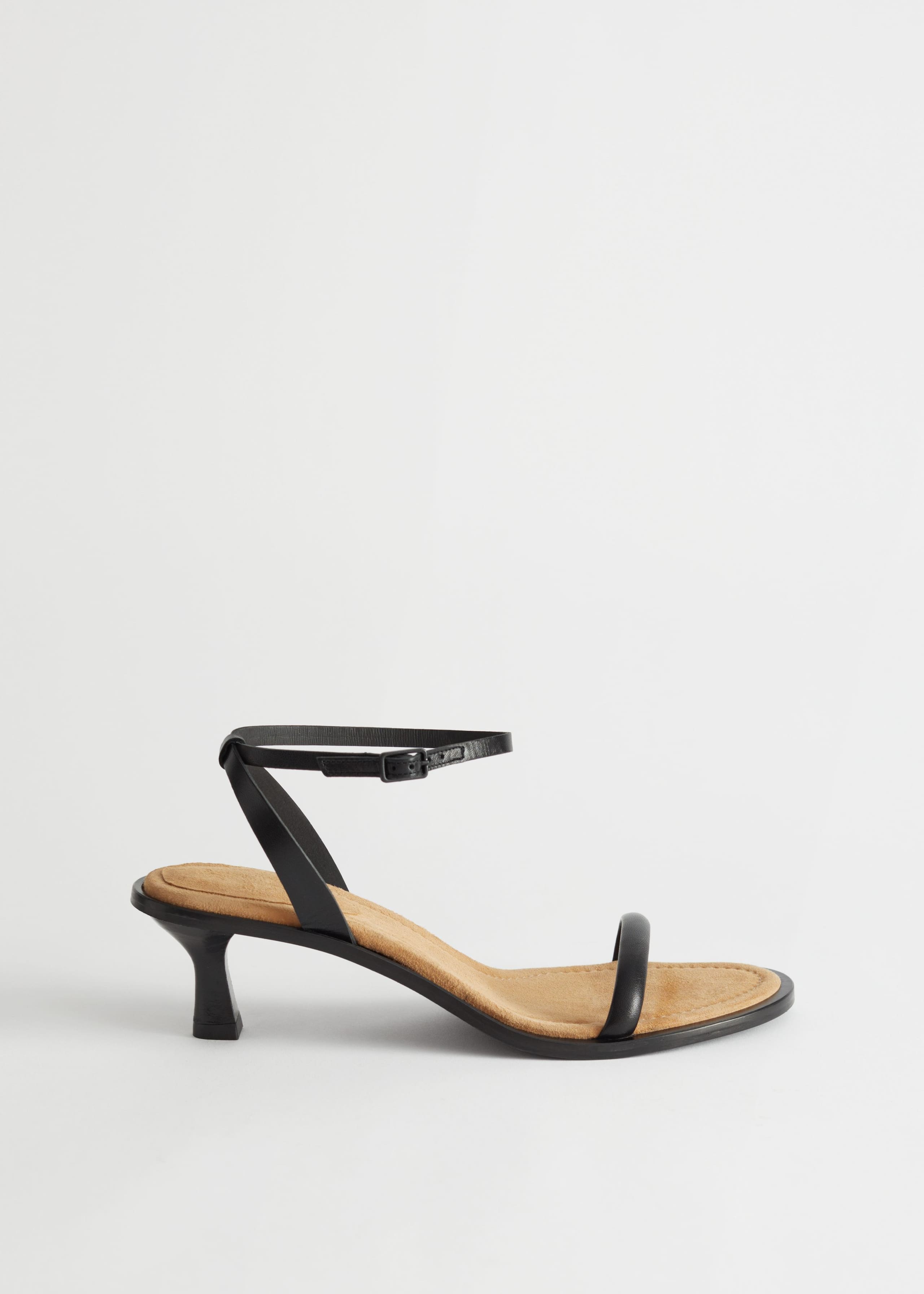 Strappy Kitten Heel Leather Sandals - Black - Still Life