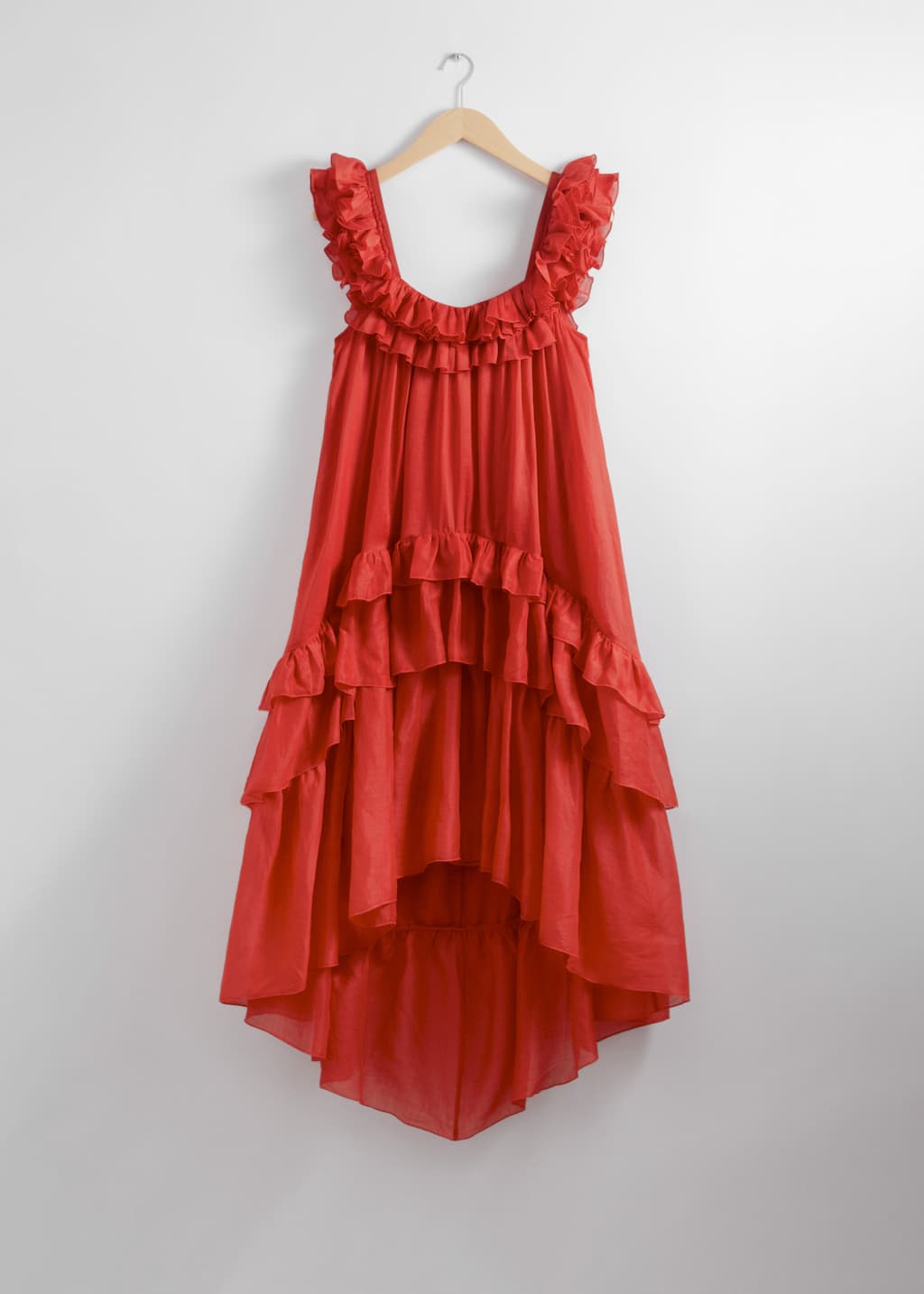 Vestido midi con volantes escalonados - Rojo - Bodegón