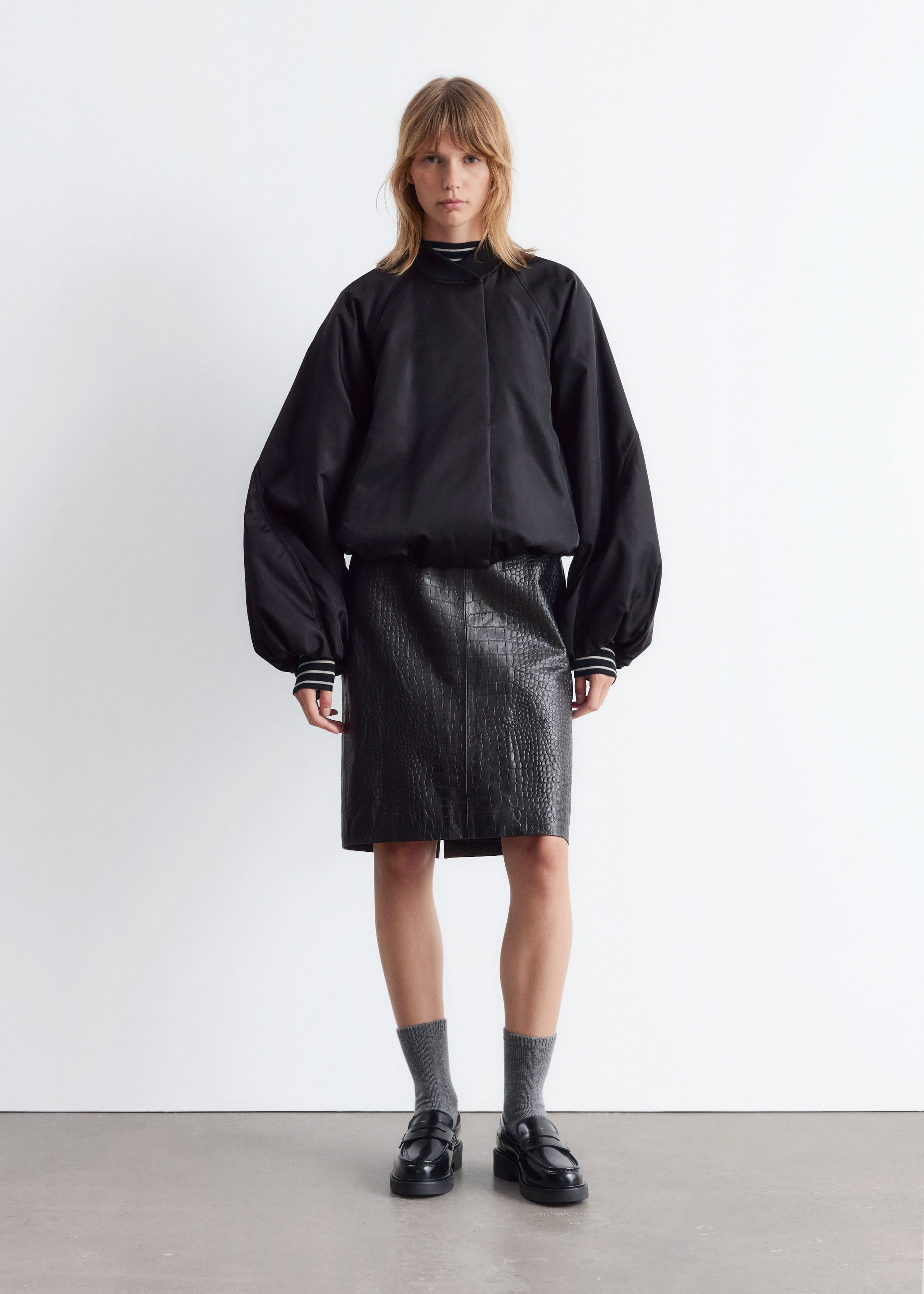 Image of Voluminous-Sleeve Bomber Jacket