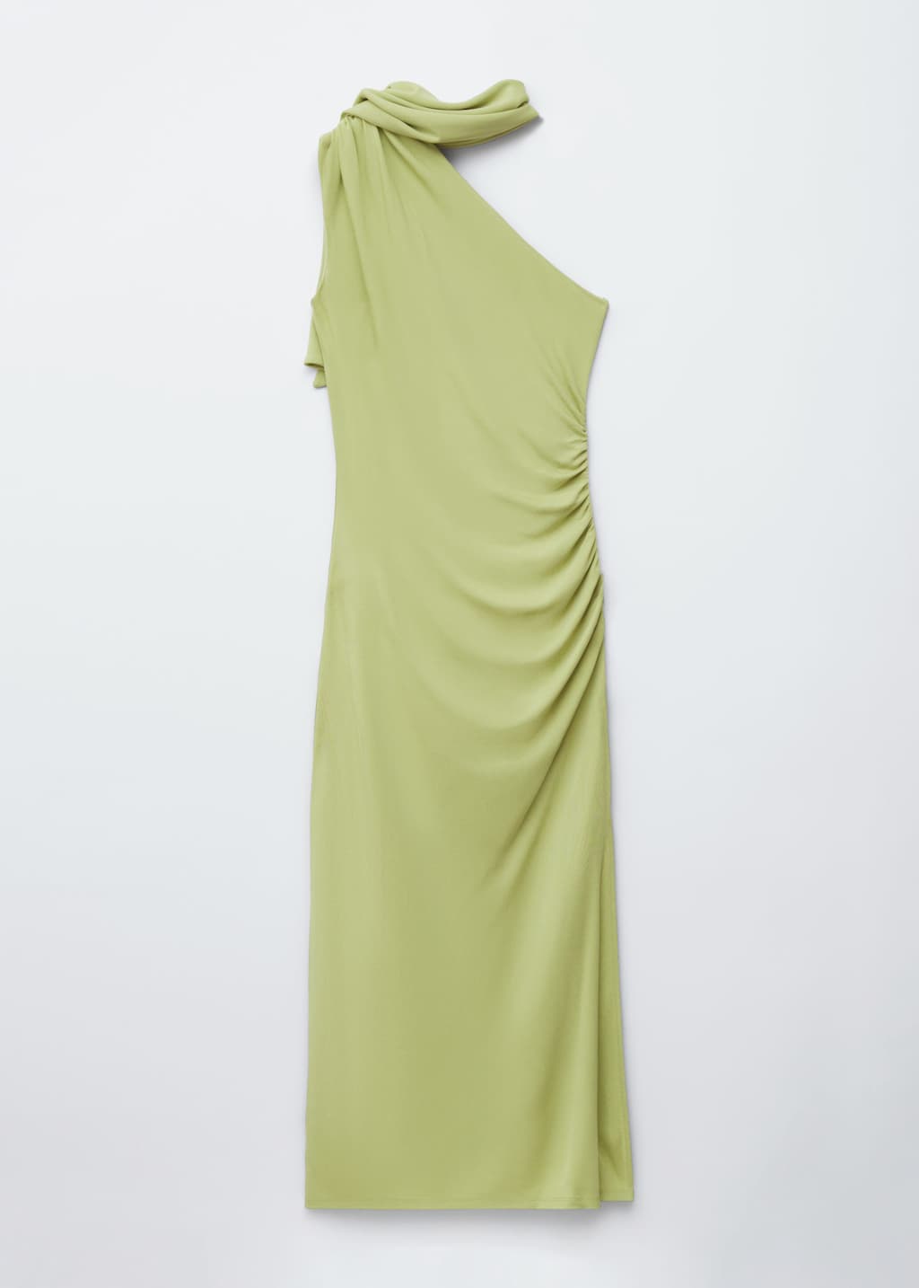 Image of One-Shoulder Scarf-Detail Midi Dress