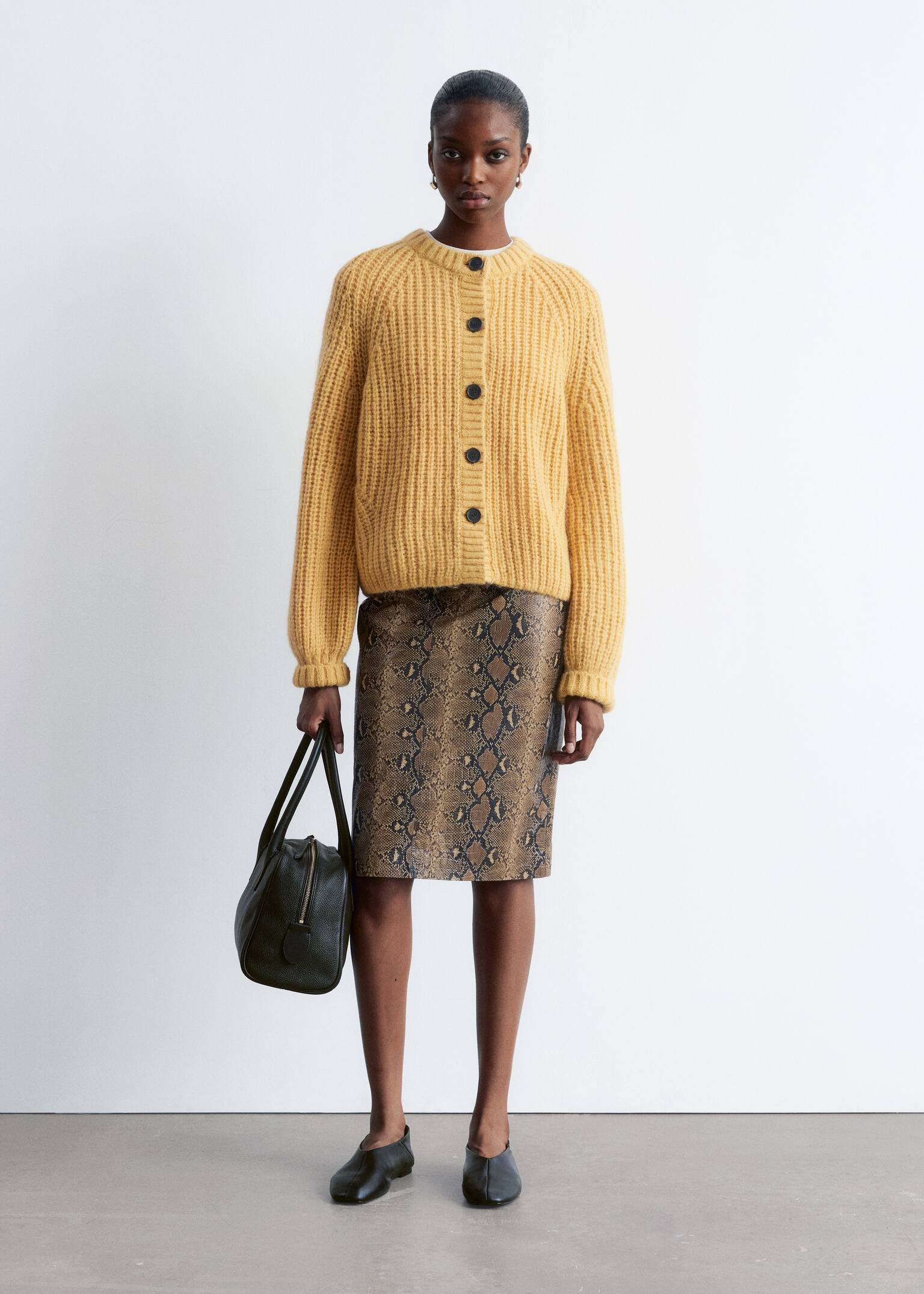 Cardigan mit Ballonärmeln - Senfgelb/Creme - 3