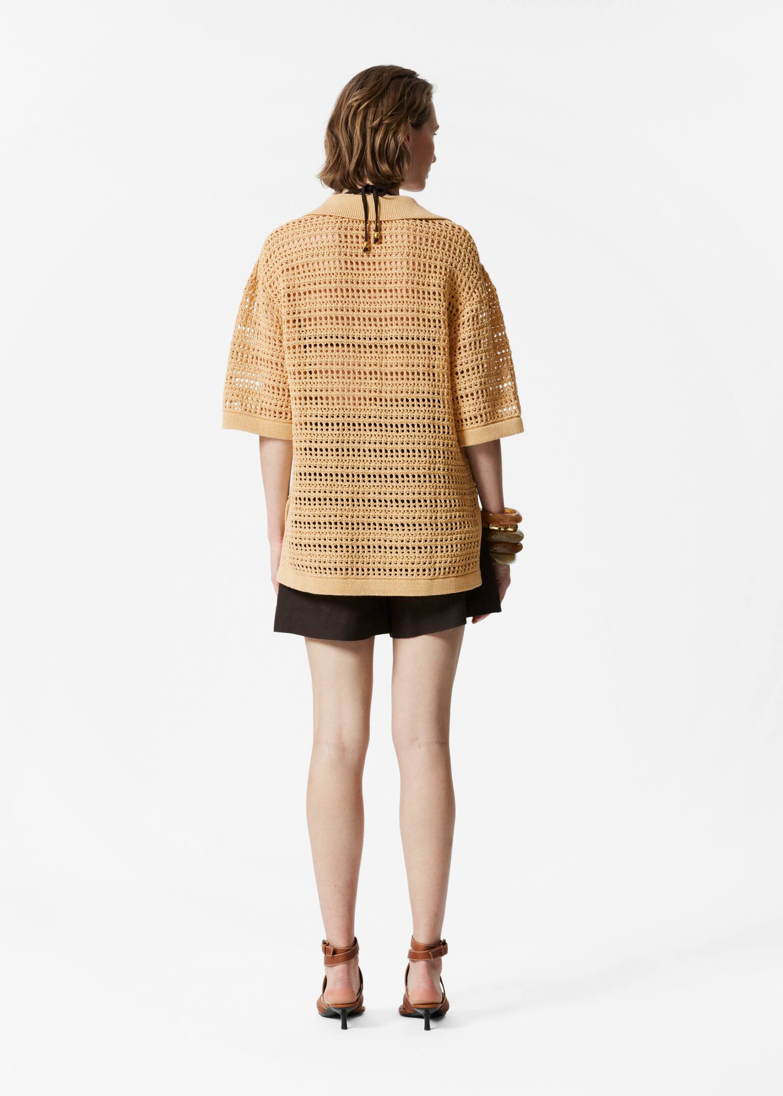 Polo in maglia pointelle - Giallo - 5