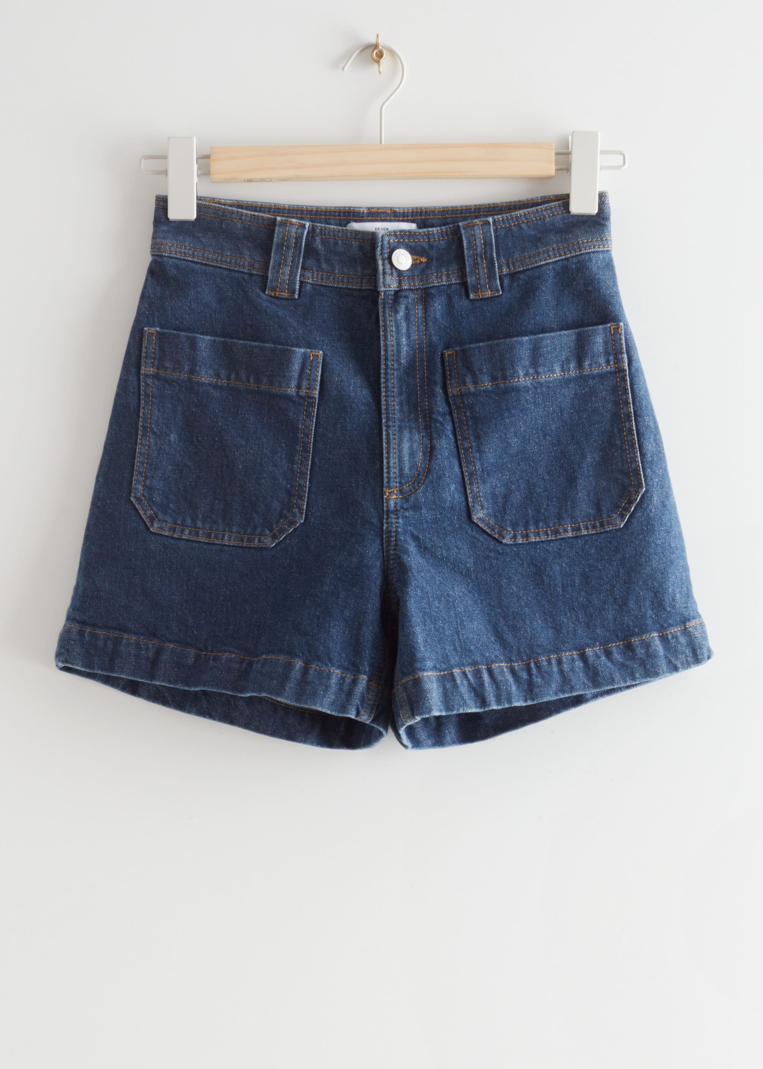 Patch Pocket Denim Shorts - Mid Blue - Still Life