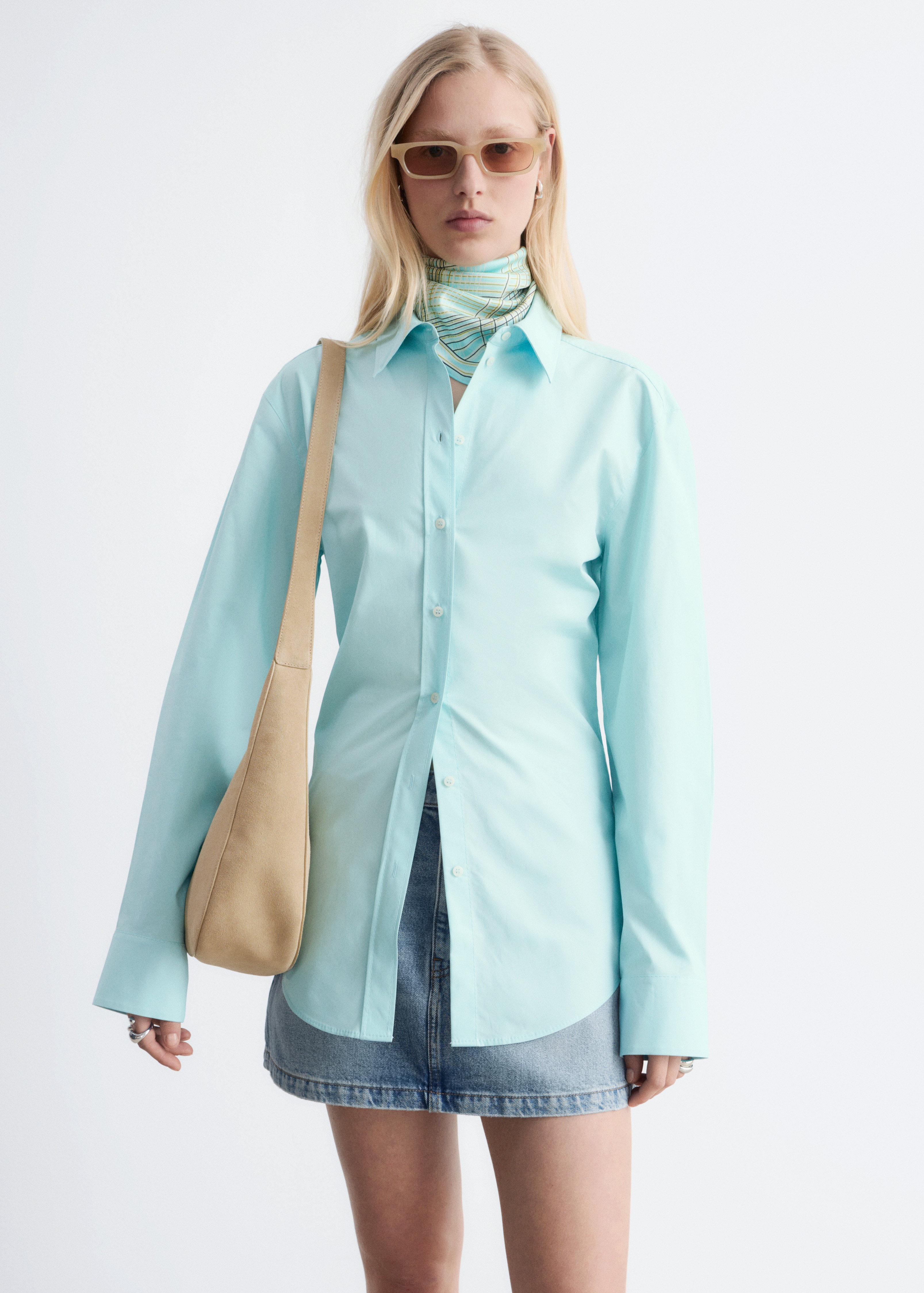 Camicia affusolata in cotone - Turchese chiaro/Azzurro
