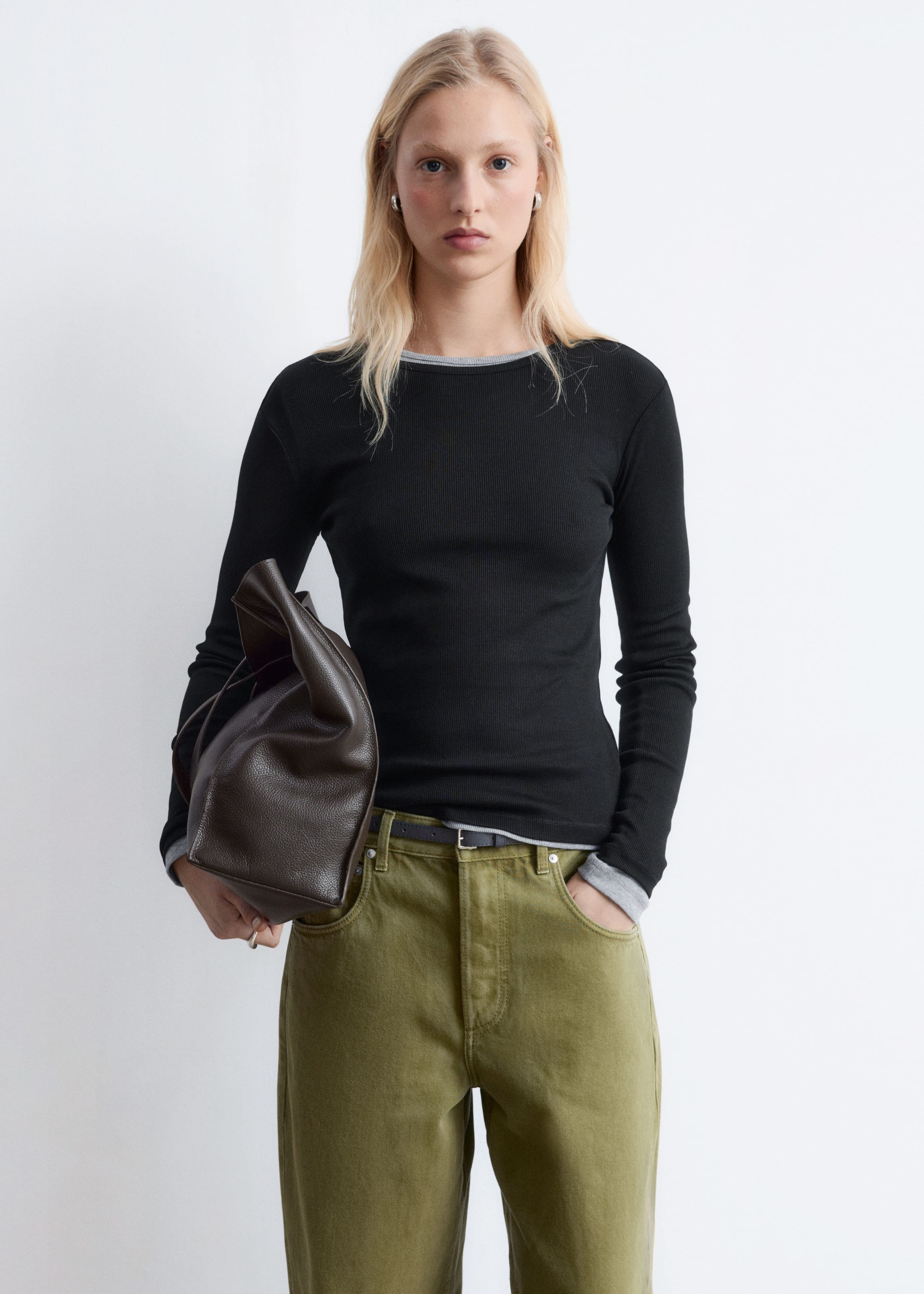 Image of Ribbed Long-Sleeve Top