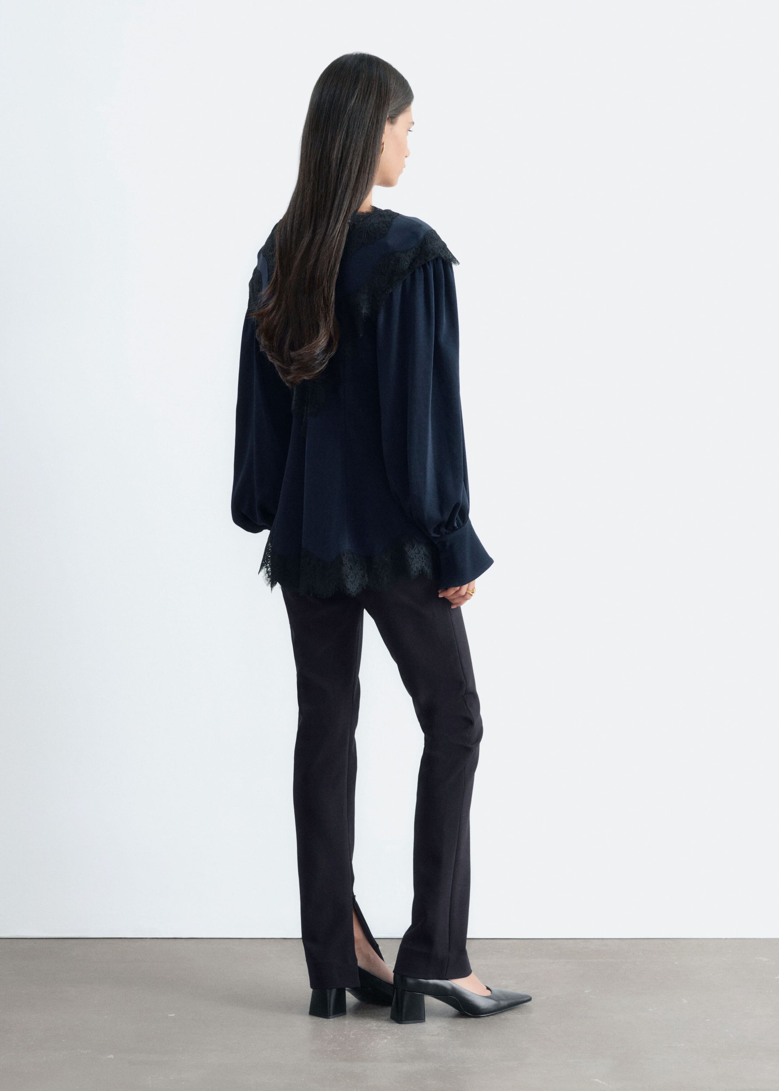 Lace-Detail Crepe Blouse - Blue/Black - Lookbook