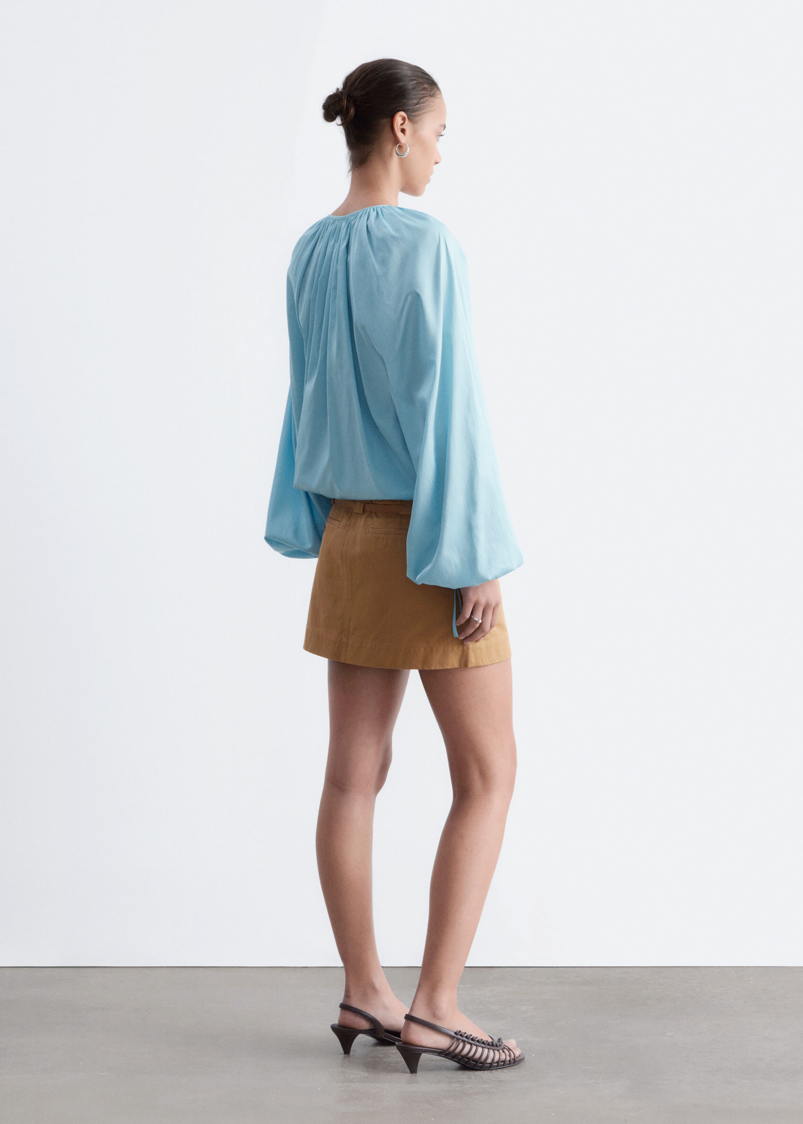 Wrap Cotton Blouse - Light Blue - Lookbook