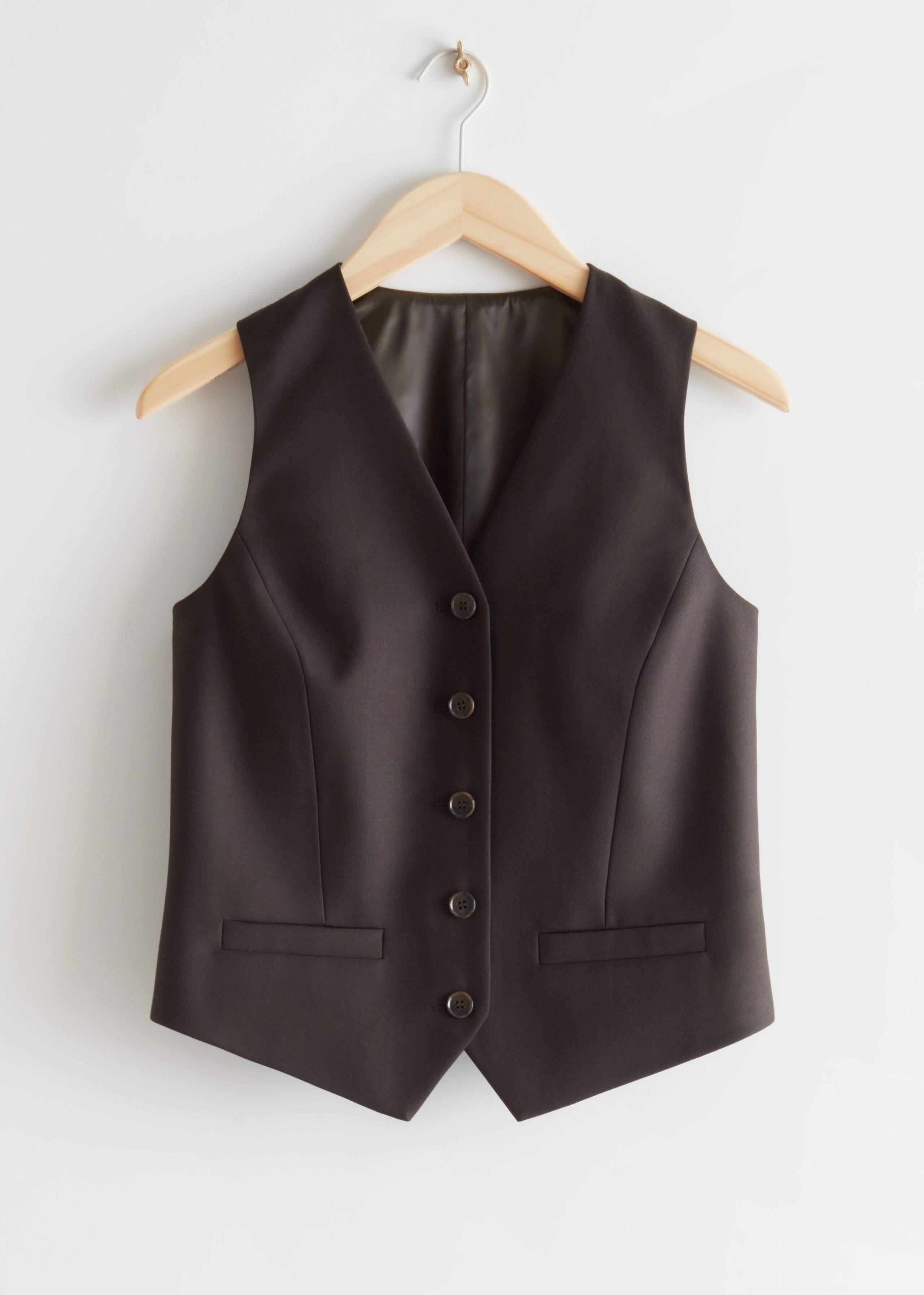 Buttoned Wool Vest - Dark Brown - Still Life