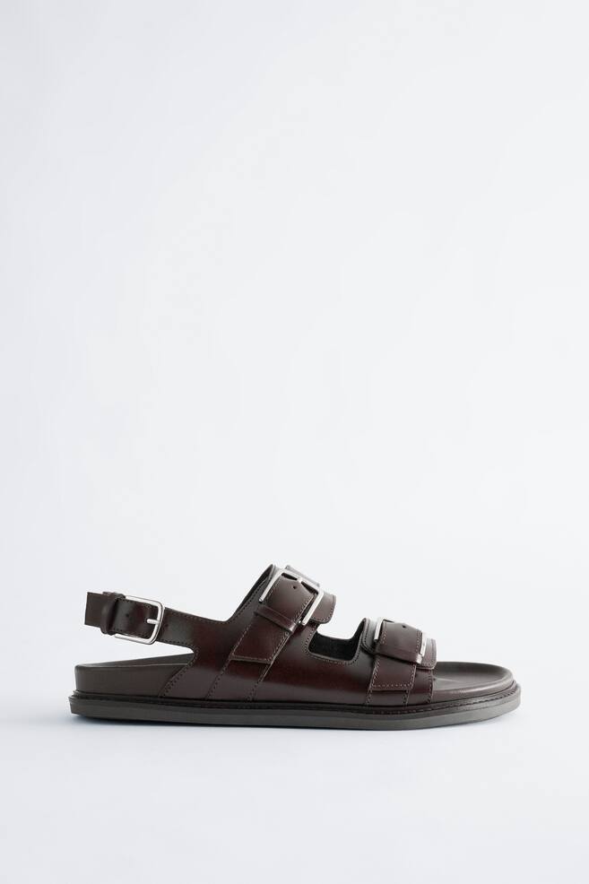 Sandalias de piel con hebillas - Marrón oscuro/Beige - 1