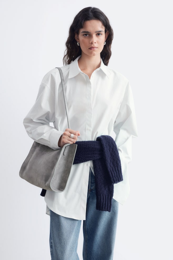 Camisa de corte holgado con bajo redondeado - Blanco - 1