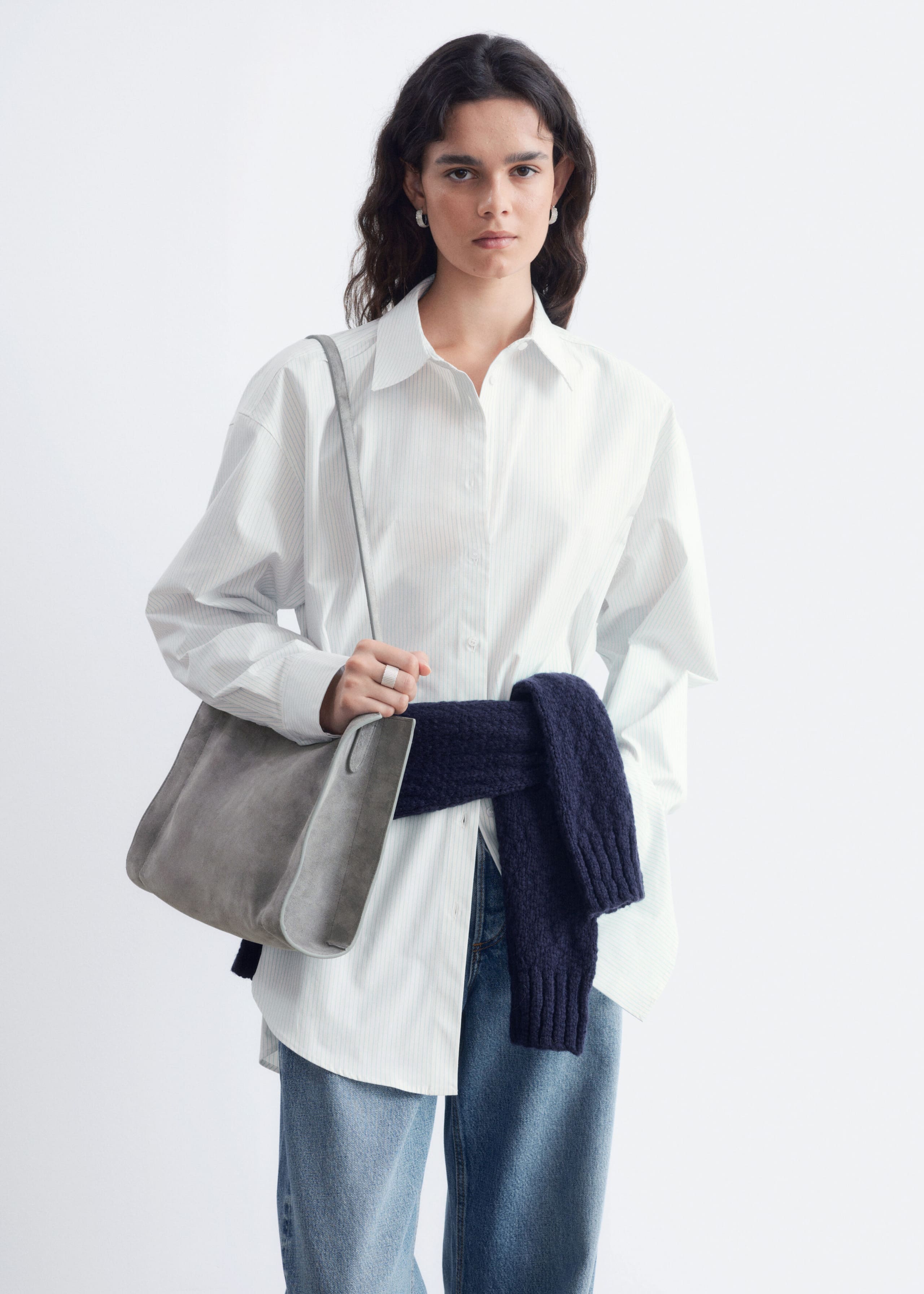 Rounded-Hem Oversized Shirt - White - Lookbook
