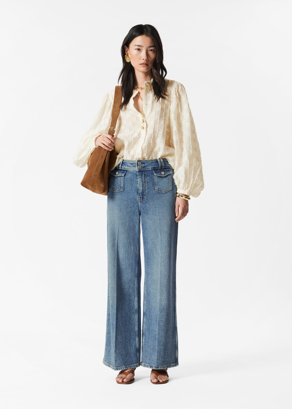 Image of Textured Voluminous Sleeve Blouse