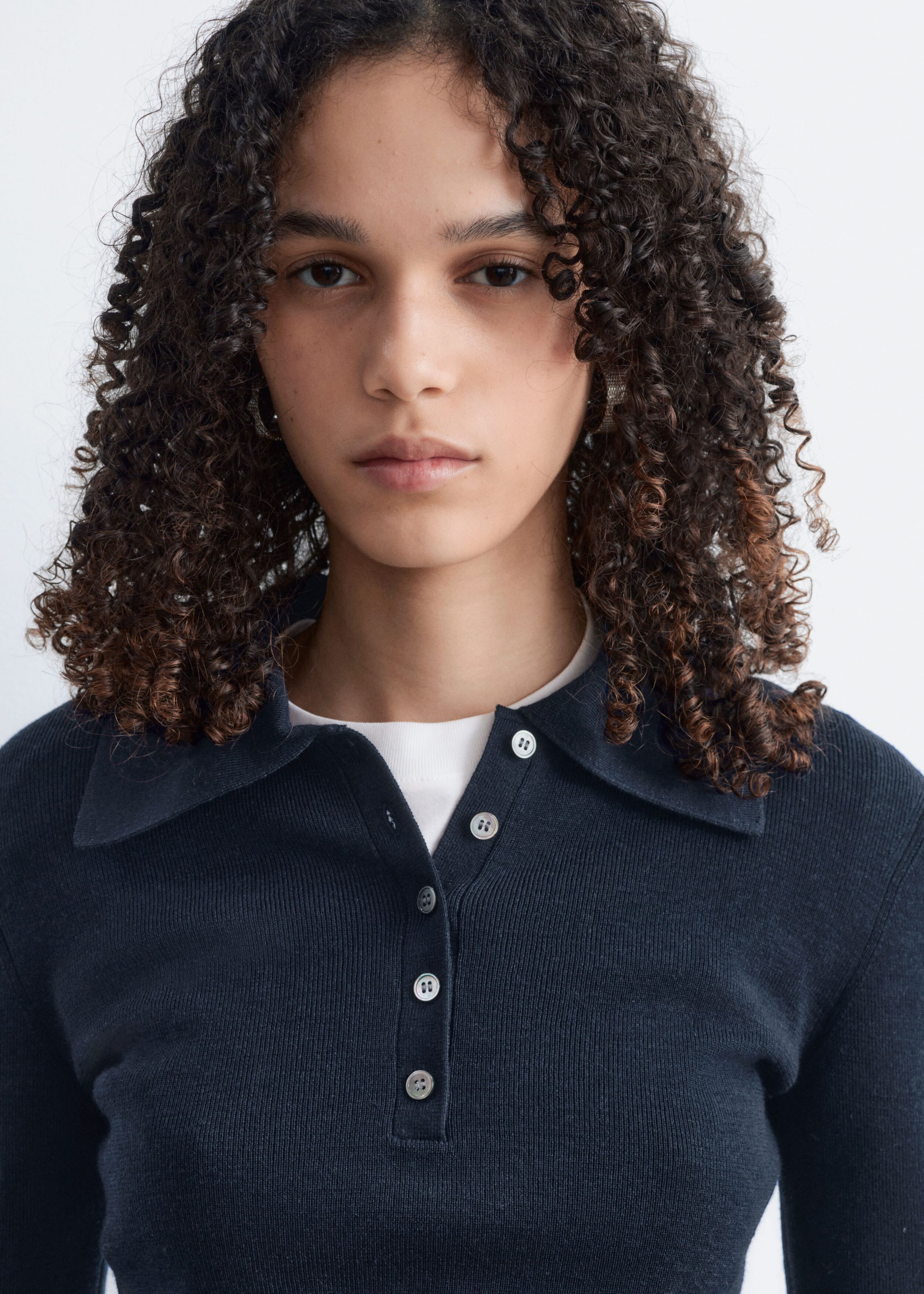 Rib-Knit Merino Wool Polo Top - Grey Melange - Lookbook
