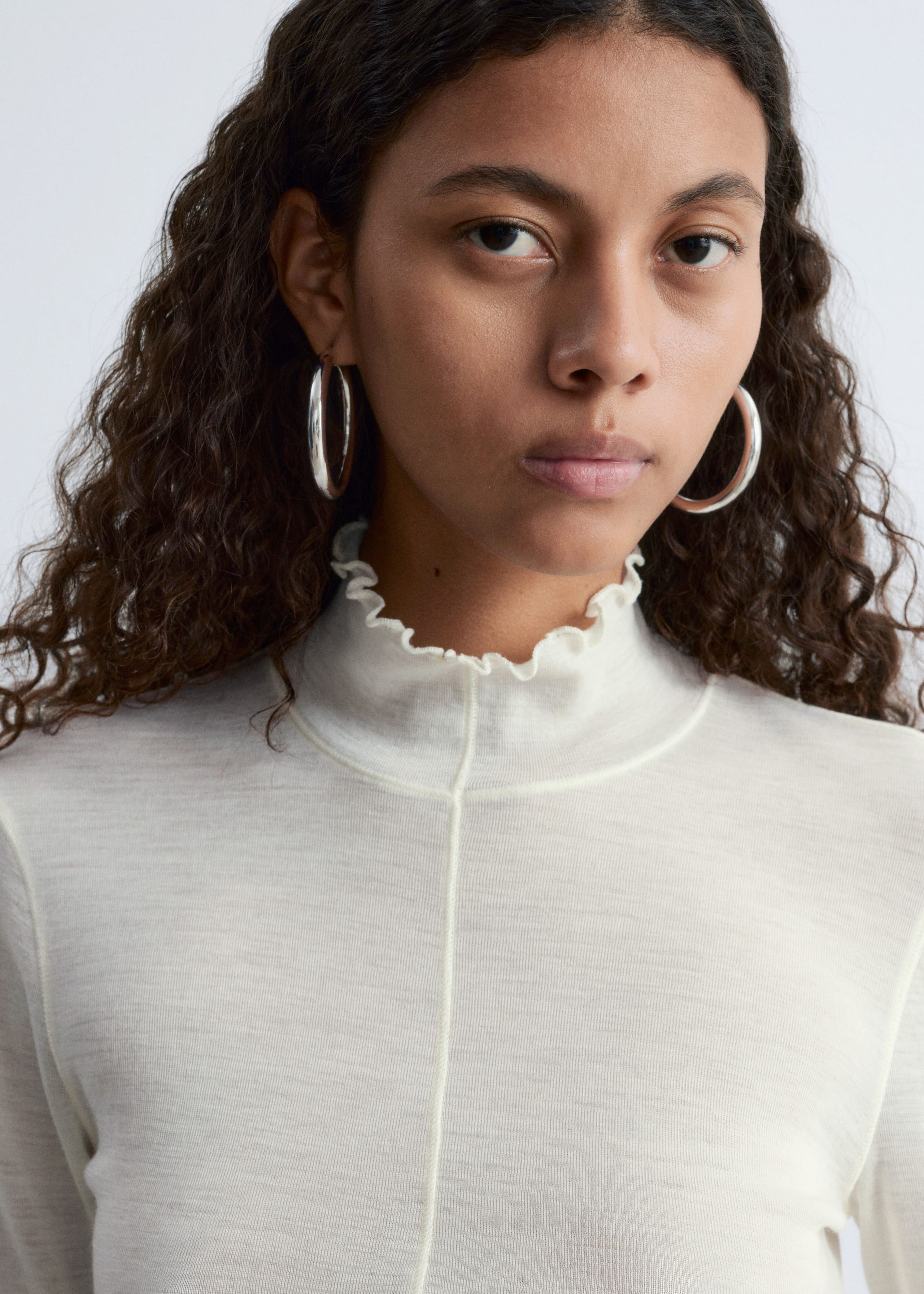 Image of Scalloped Mock-Neck Top