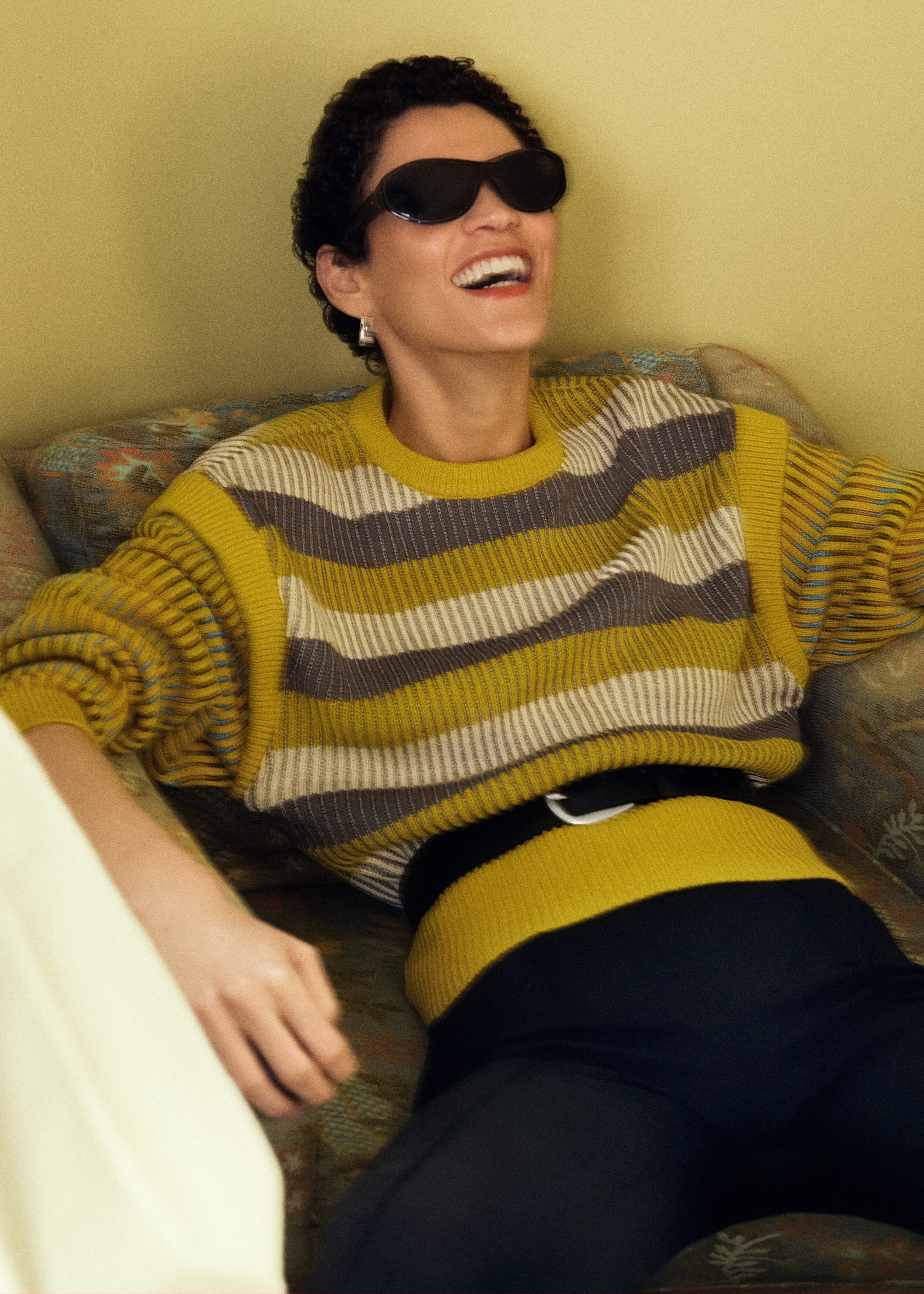 Striped Panel Knit Jumper - Yellow/Grey Stripes - & Other Stories US