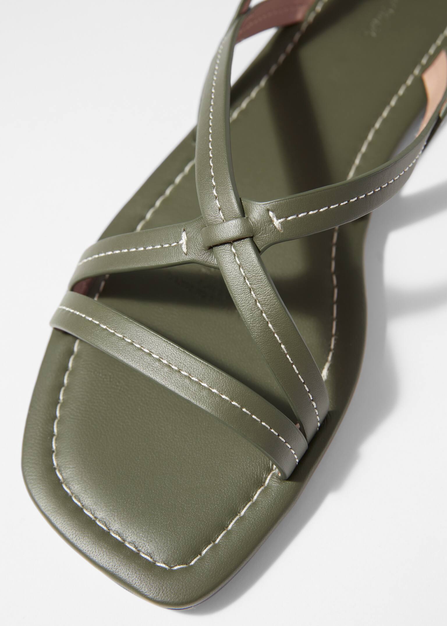 Sandales à brides en cuir - Vert kaki/Marron Clair - 3