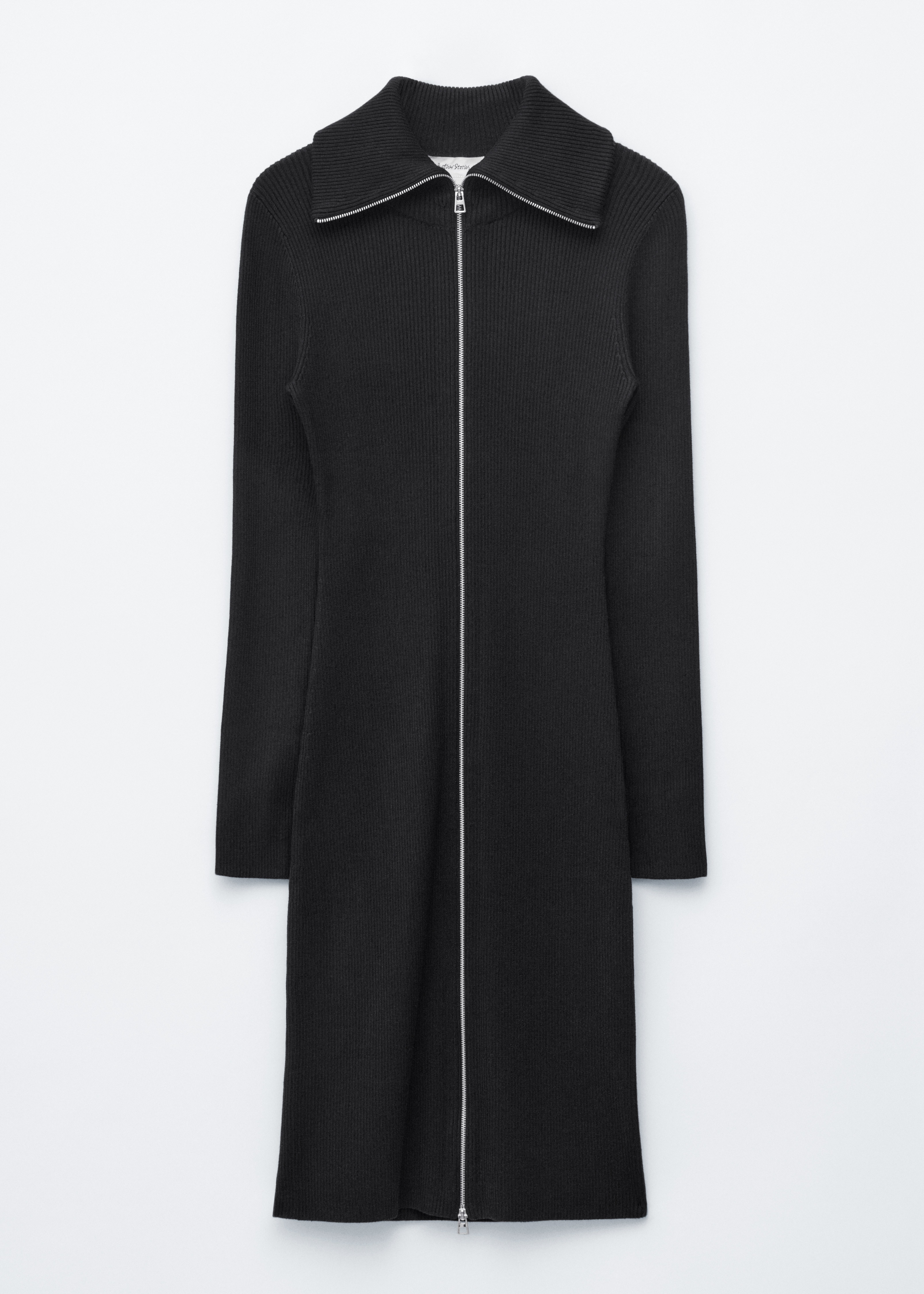 Abito midi a coste con zip - Nero