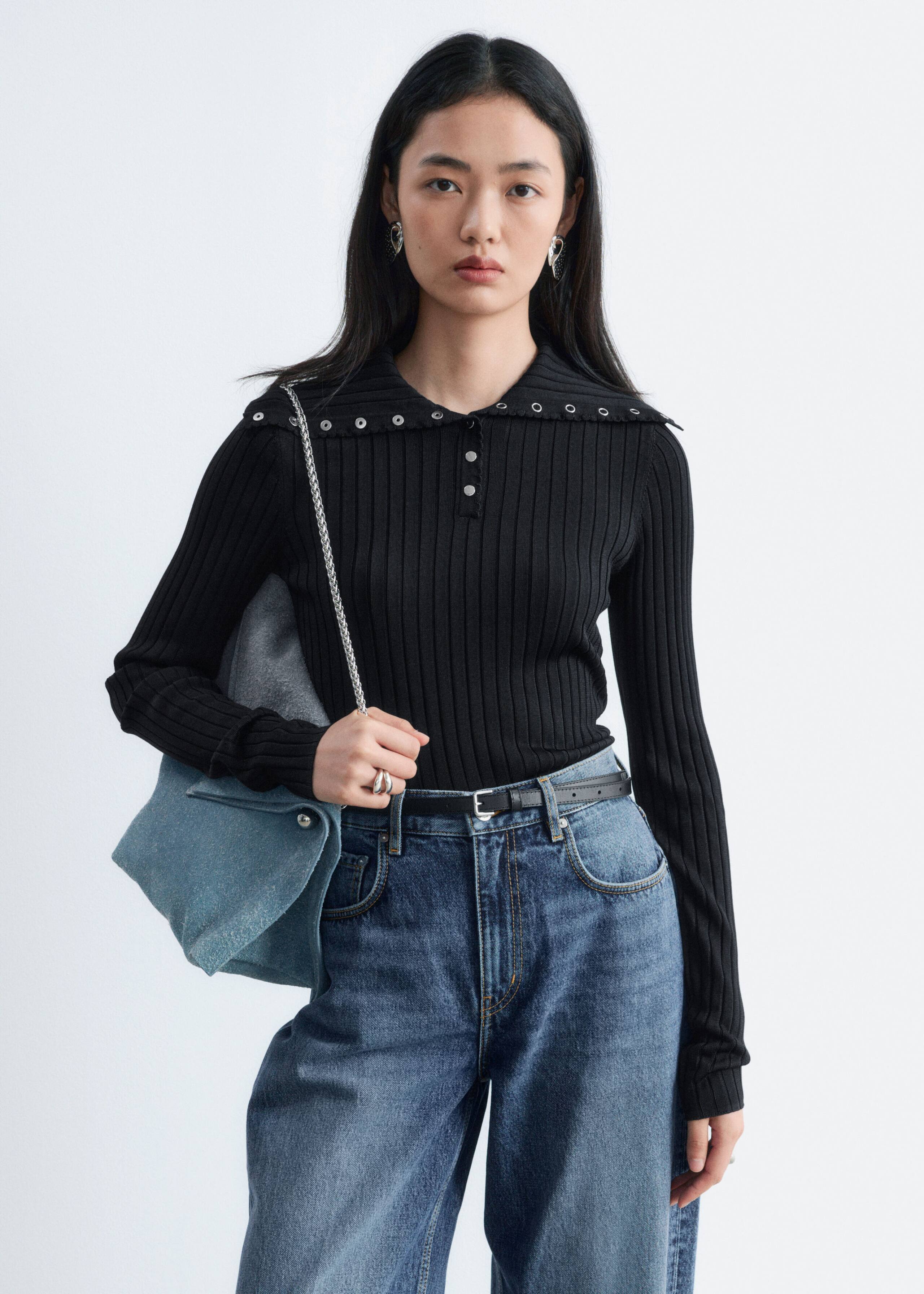 Scalloped Collar Top - Black - Lookbook