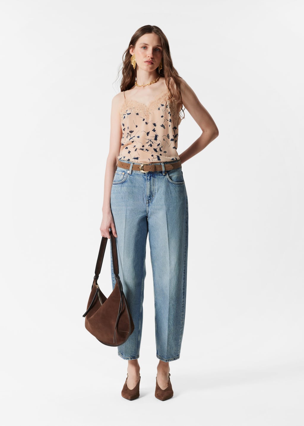 Silk Camisole Top - Beige/Black - Lookbook