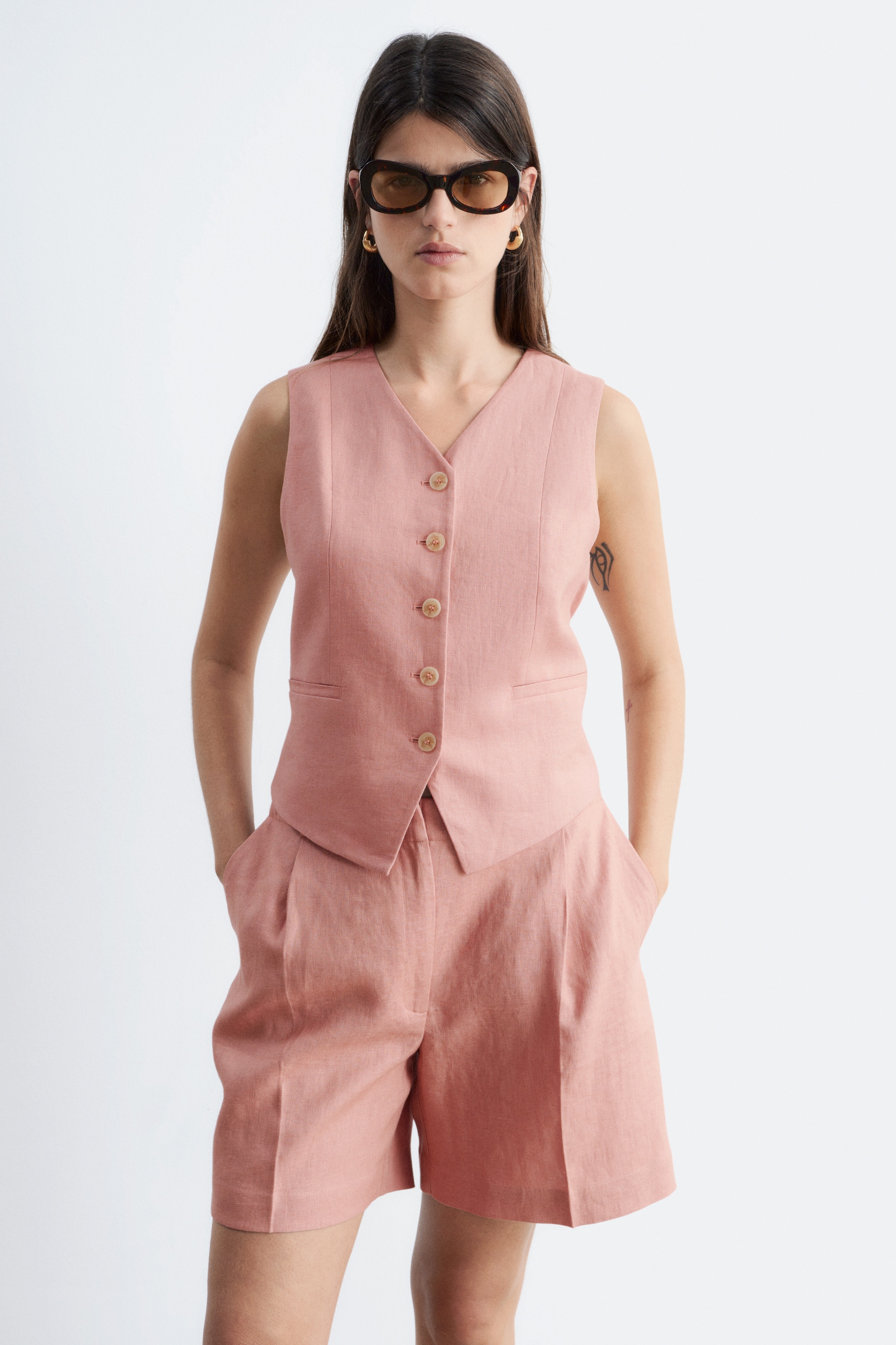 Zobrazit větší obrázek: Lněná Vesta - Růžová - ŽENY | H&M CZ 1