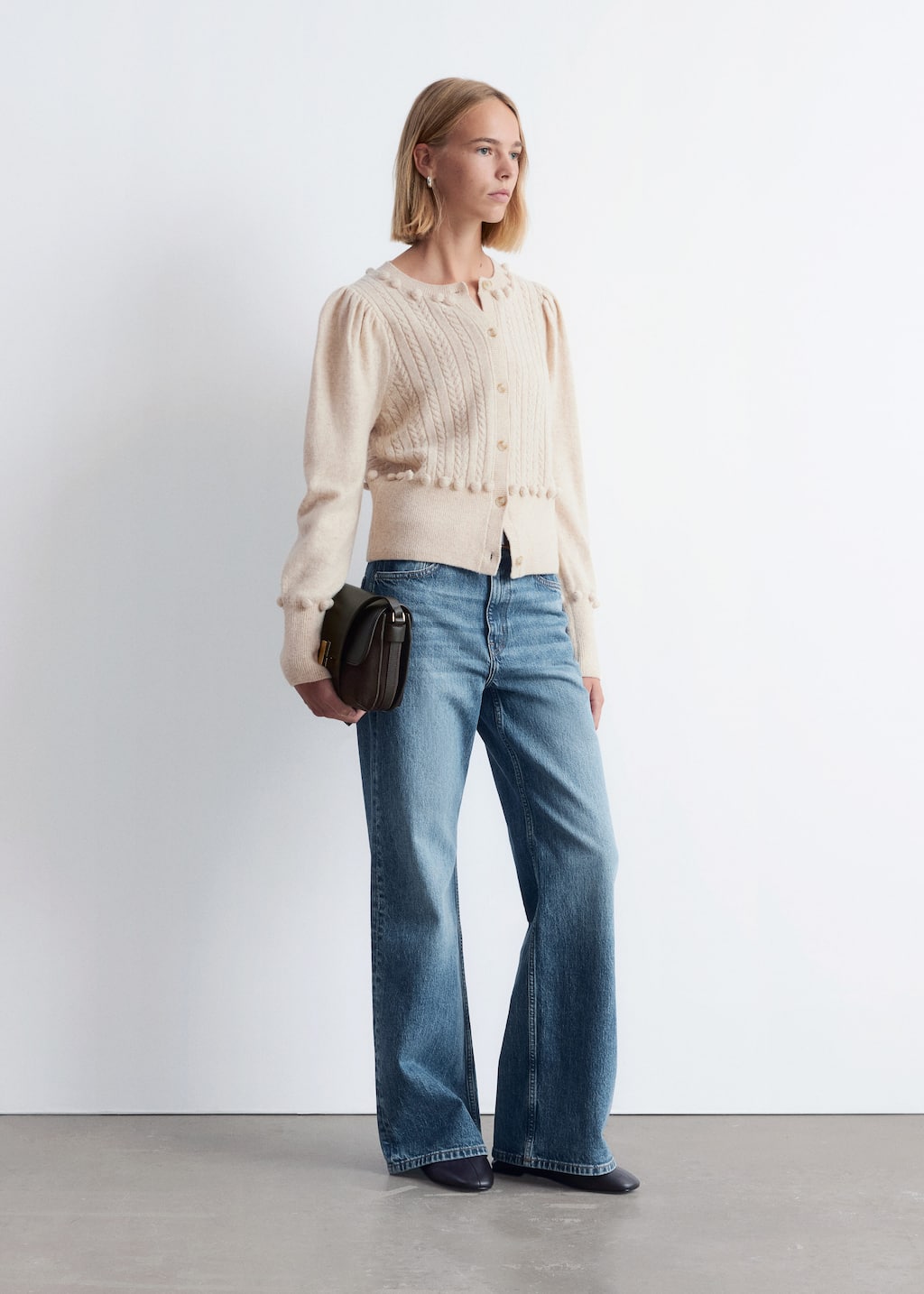 Image of Cable-Knit Wool Cardigan