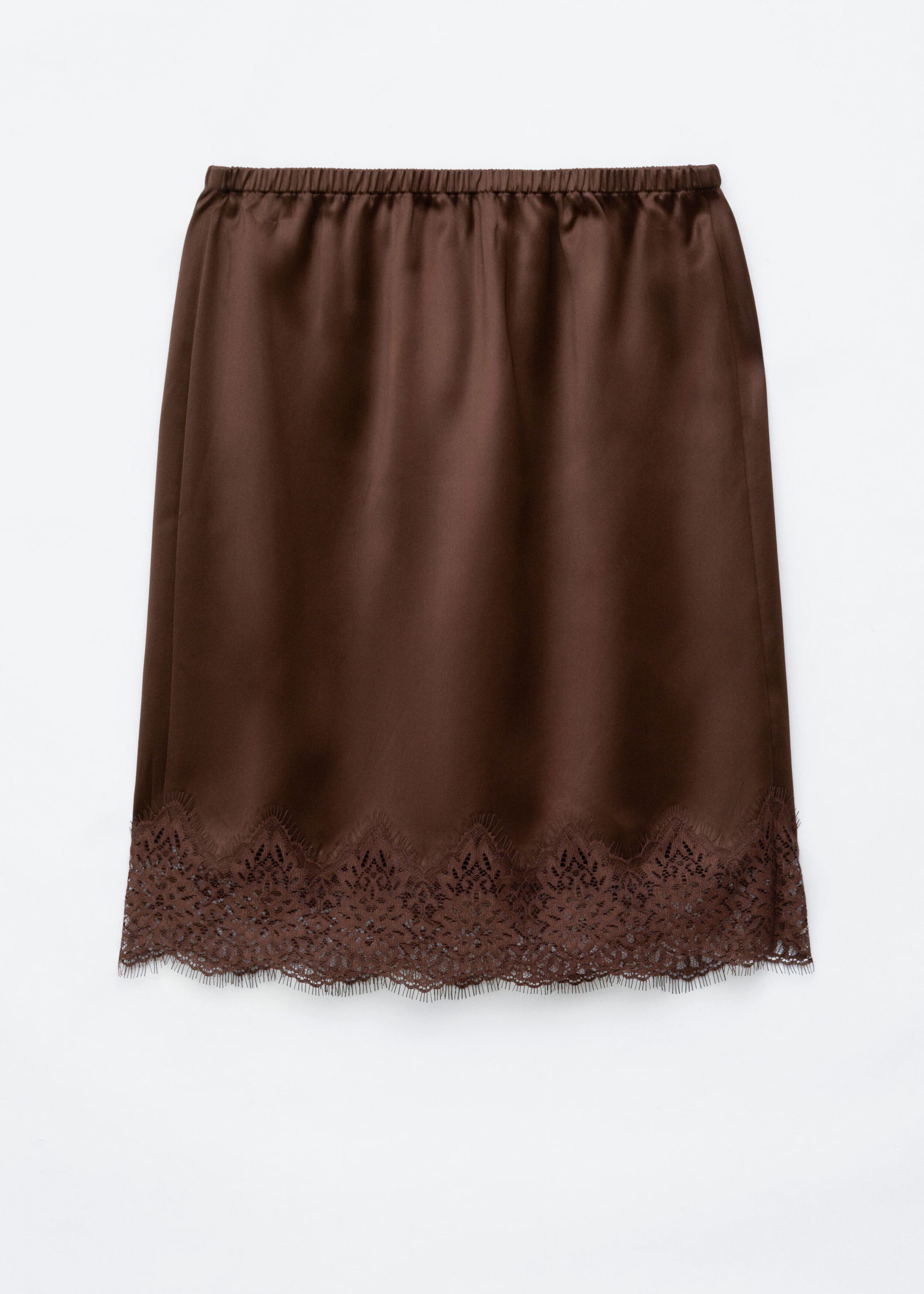 Lace-Trim Satin Skirt - Brown - Still Life