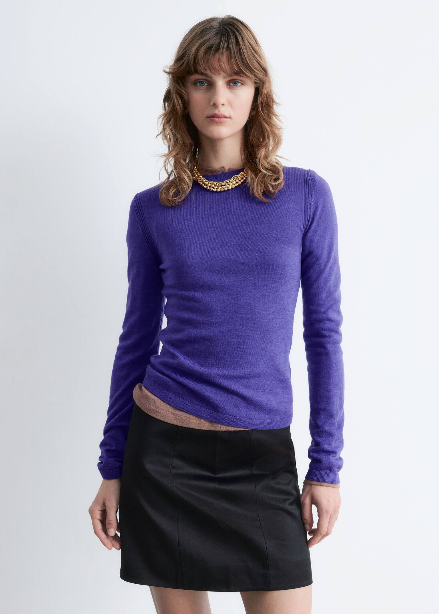 Maglia in lana merino a maniche lunghe - Viola/Nero/Rosso