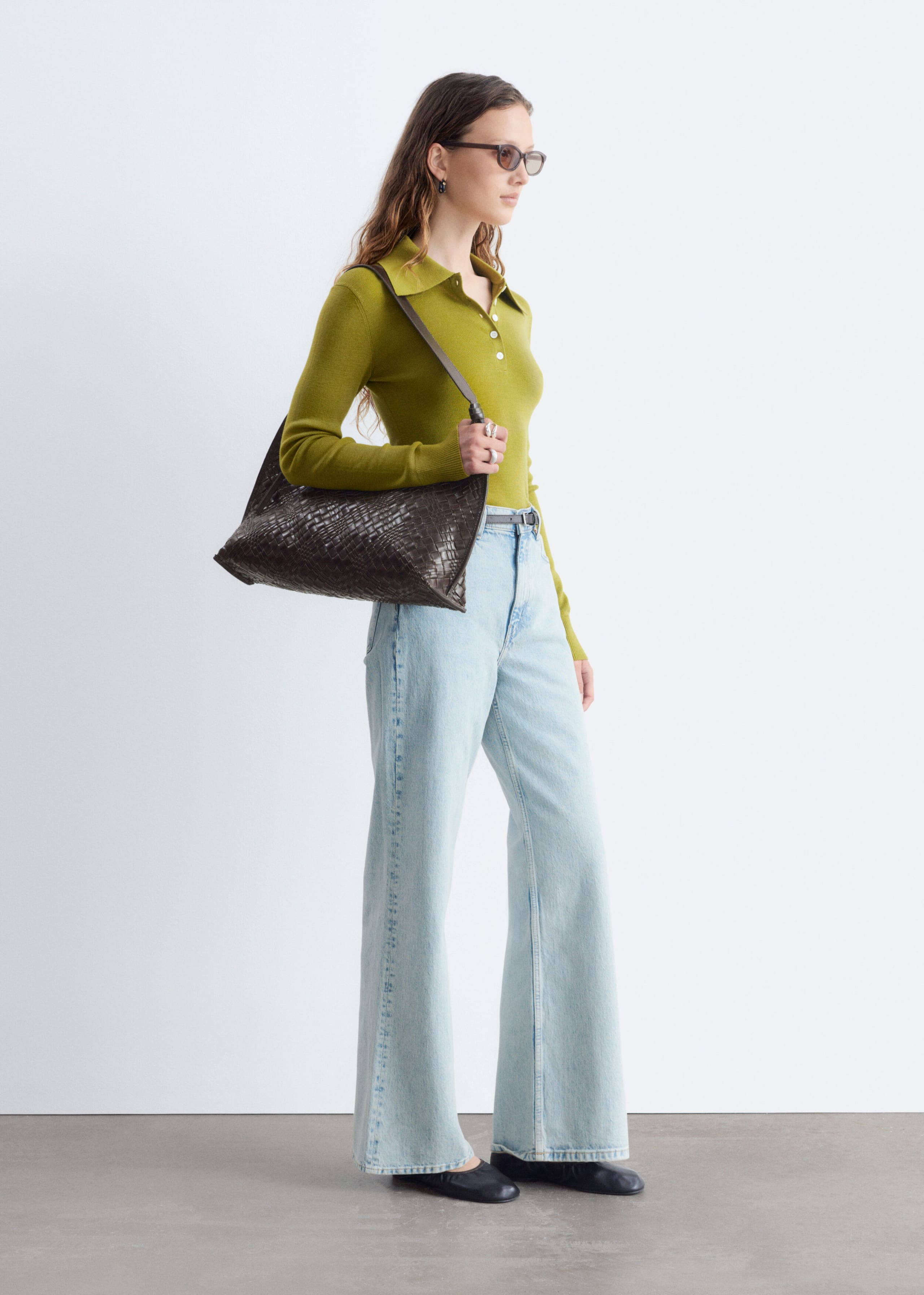 Rib-Knit Merino Wool Polo Top - Grey Melange - Lookbook