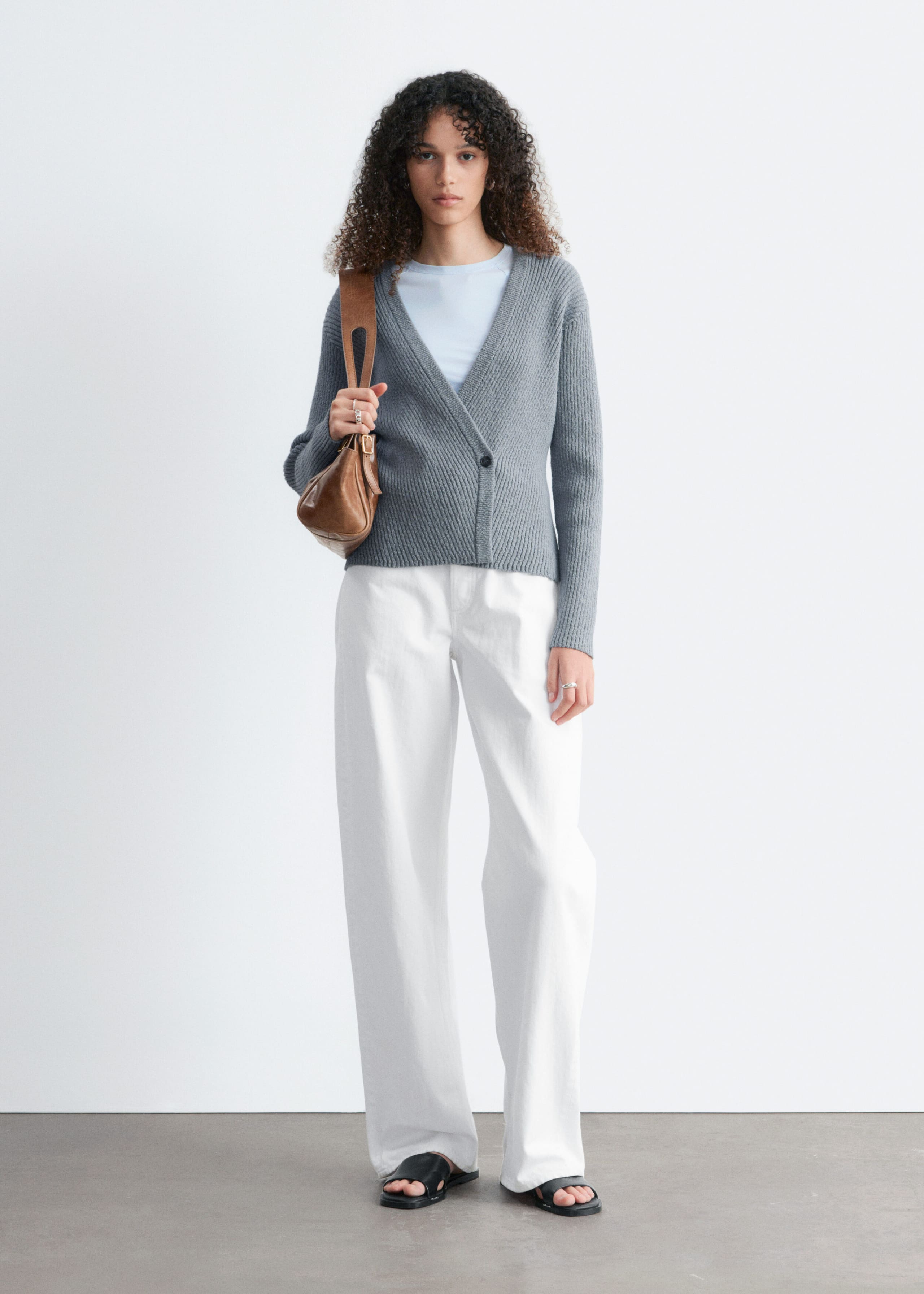 Ribbed Cotton Cardigan - White - Lookbook