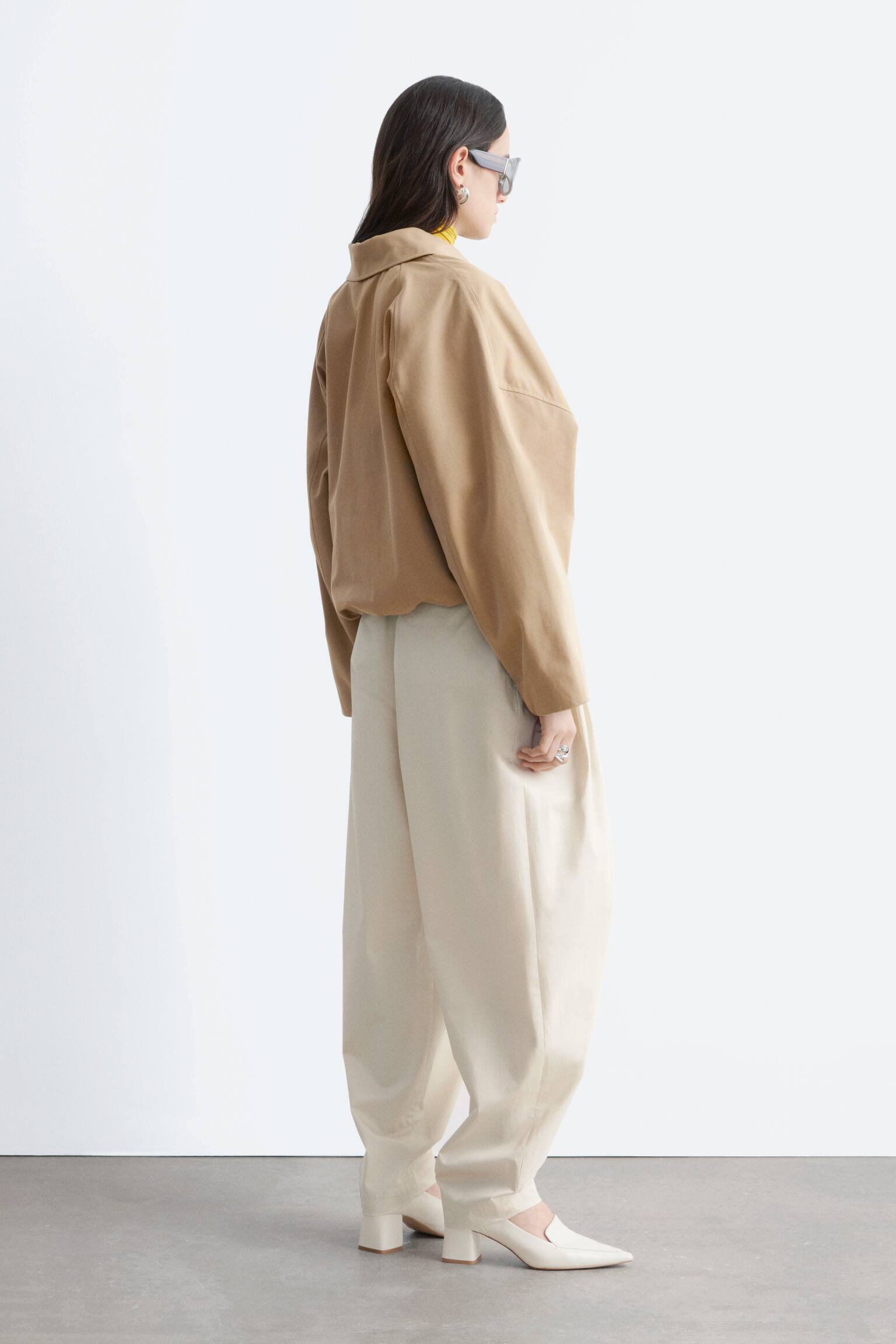 Giacca boxy in cotone - Beige/Marrone scuro - 8