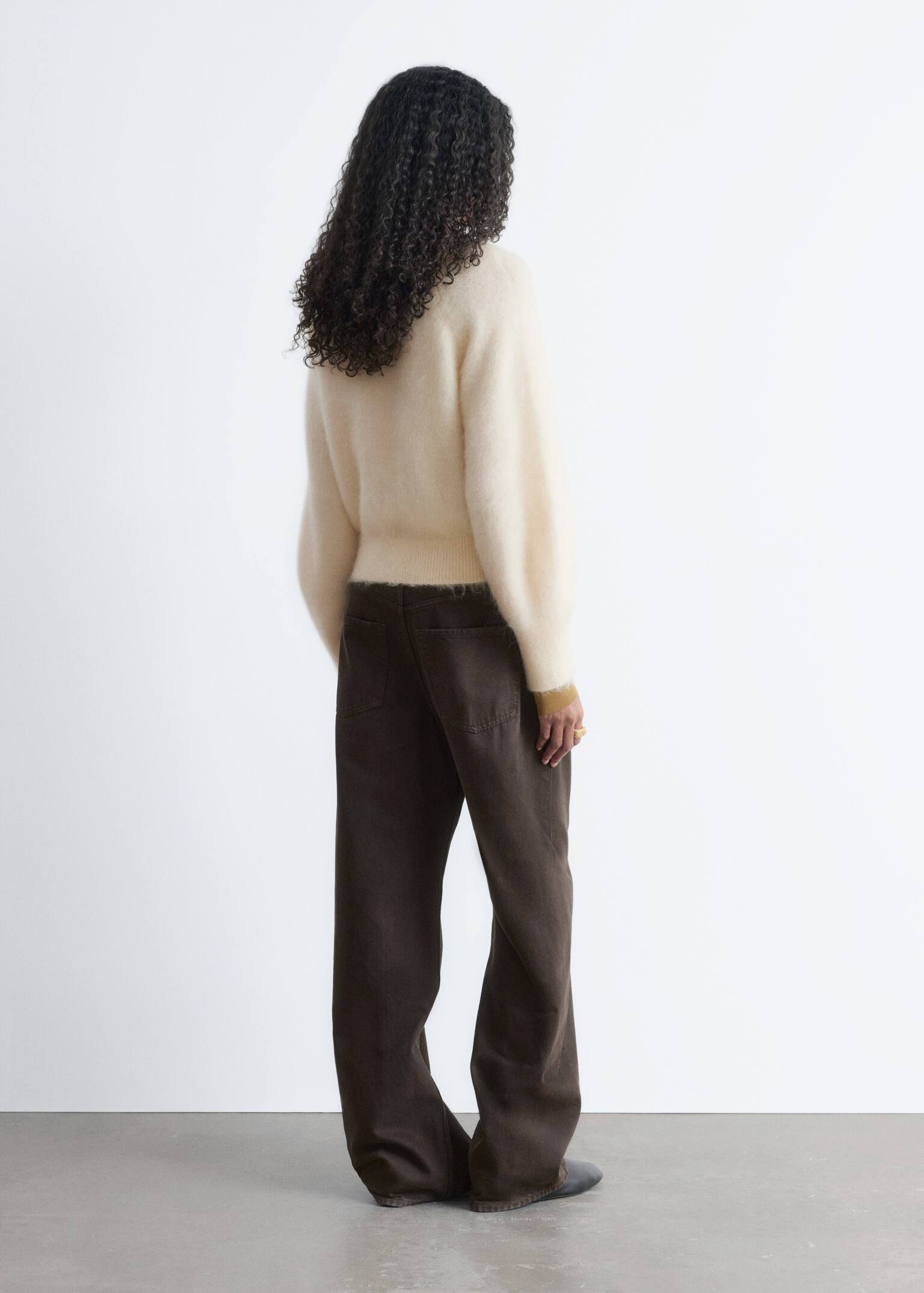 Mohair-Blend Balloon-Sleeve Jumper - Light Beige/Dark Grey Melange - 4
