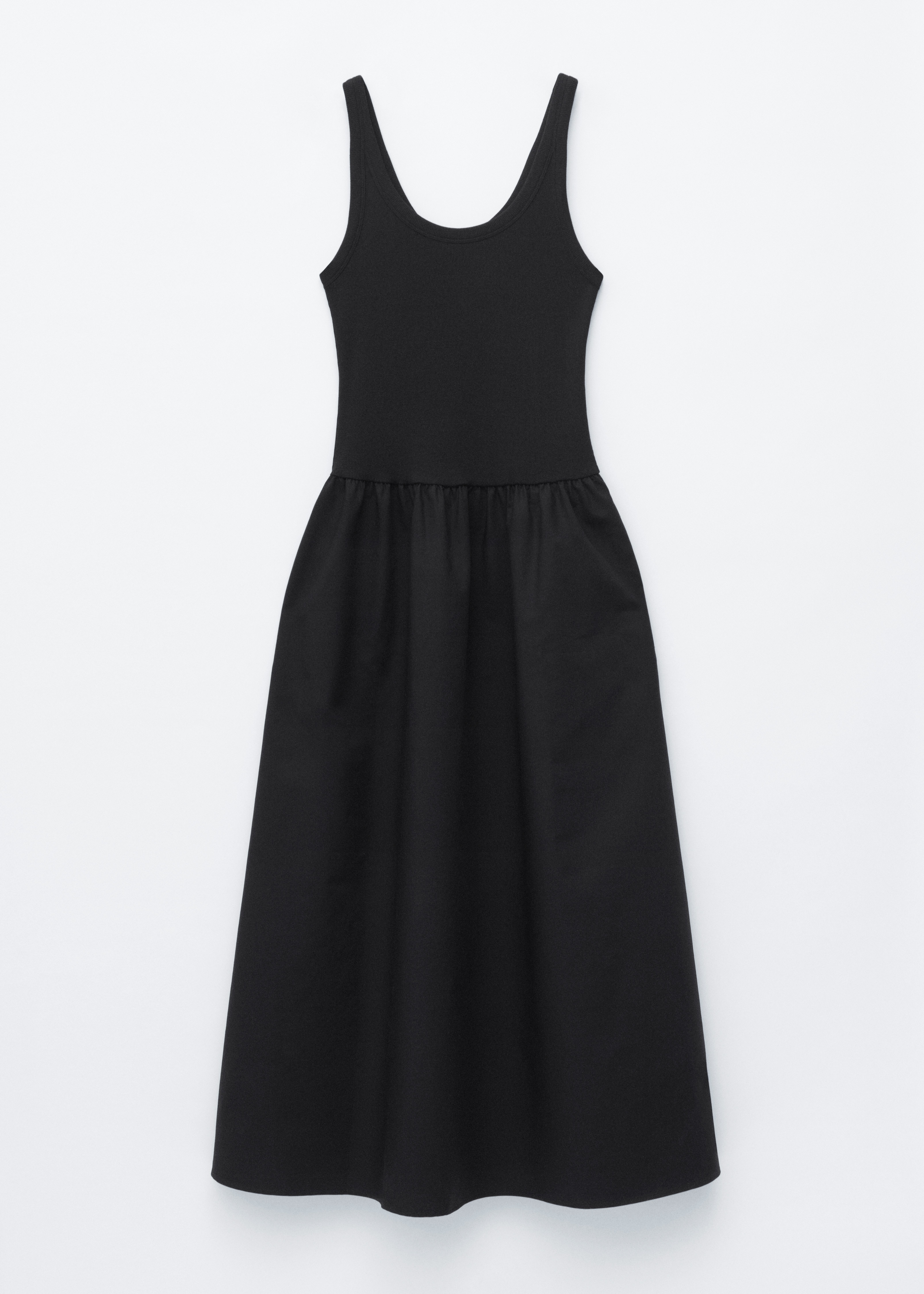 Ribbad midiklänning i bomull i linnemodell - Svart/Gul