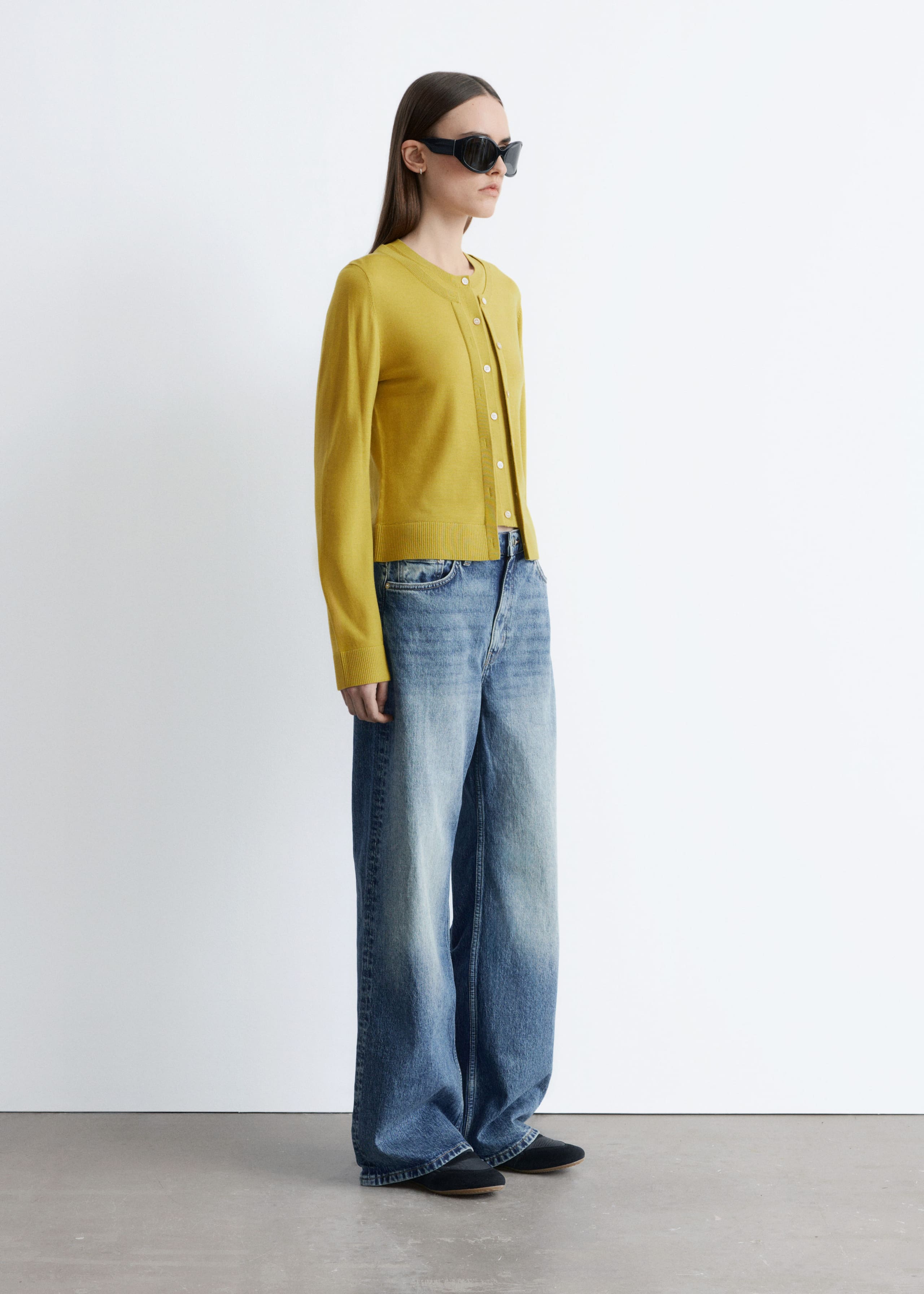 Double-Layer Wool Cardigan - Mustard Yellow - Lookbook