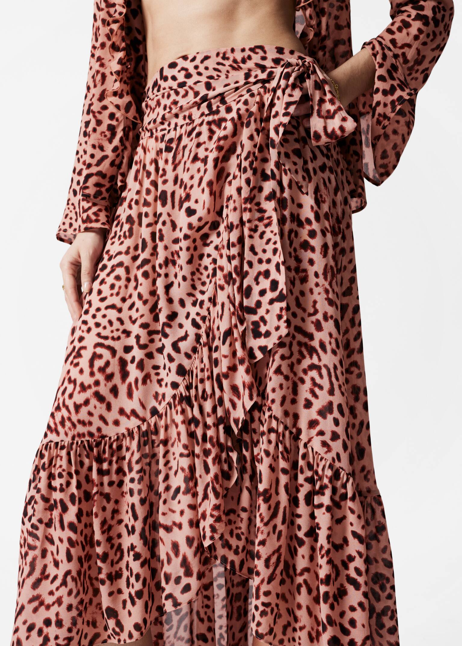 Gonna midi a portafoglio - Stampa con motivo leopardato - 4